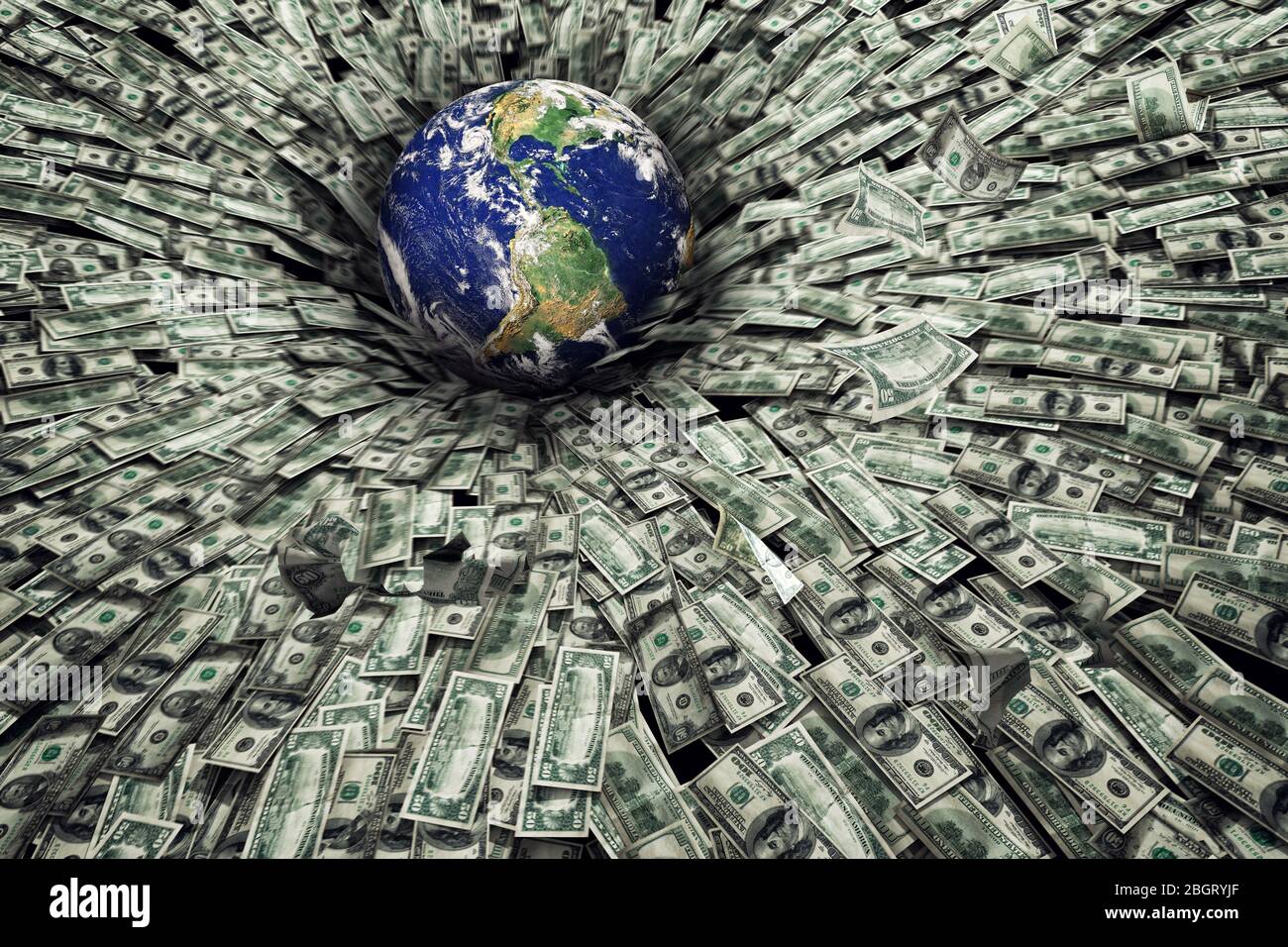 Problema mondiale di recessione economica e crisi. Terra fornita dalla NASA Foto Stock