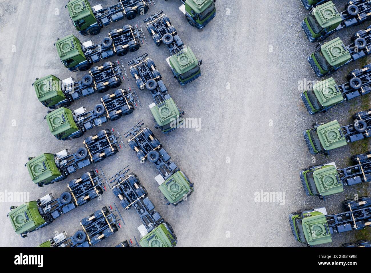 cabine verdi per camion dall'alto Foto Stock