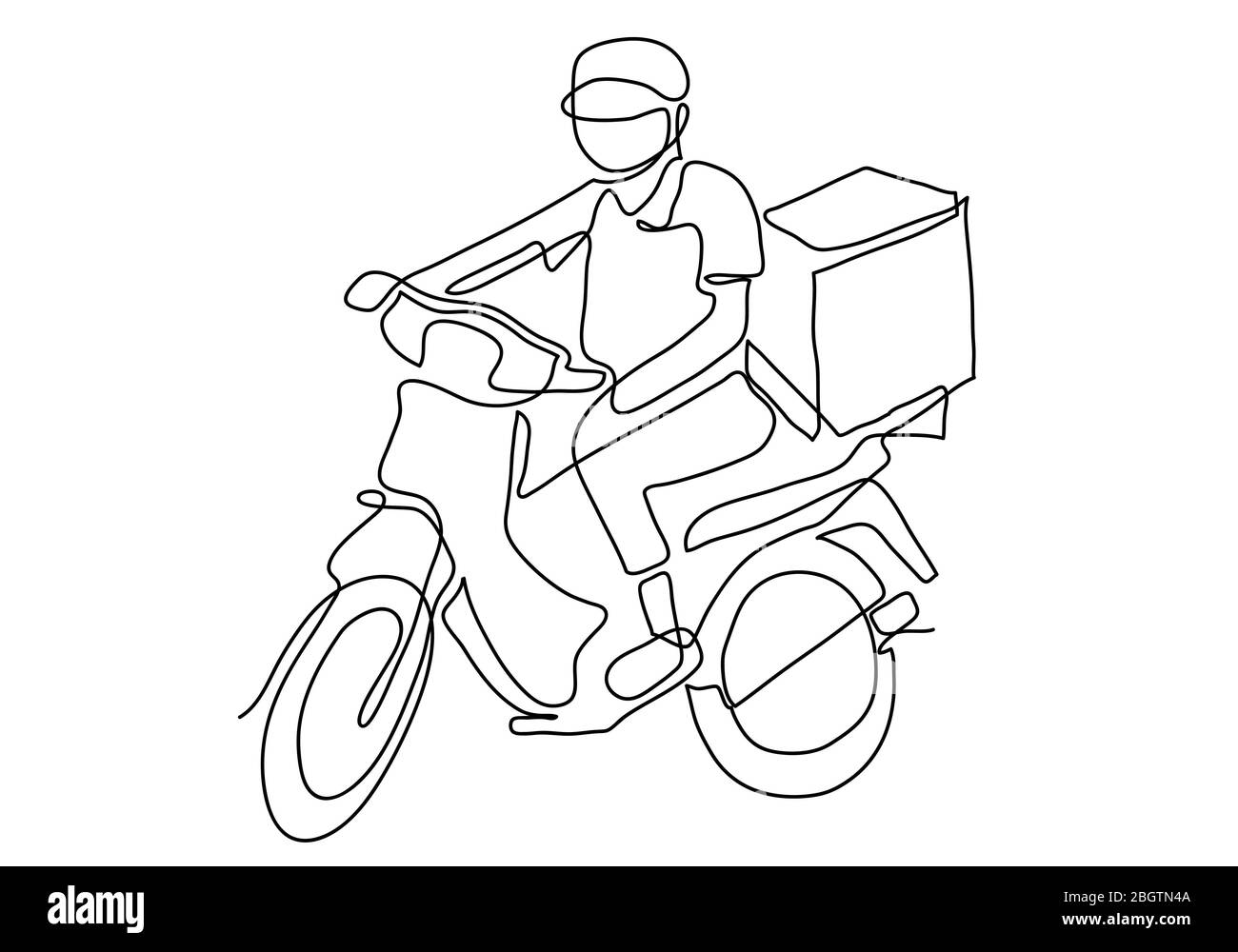 Una linea continua di illustrazione della moto di Man Ride di consegna. Foto Stock
