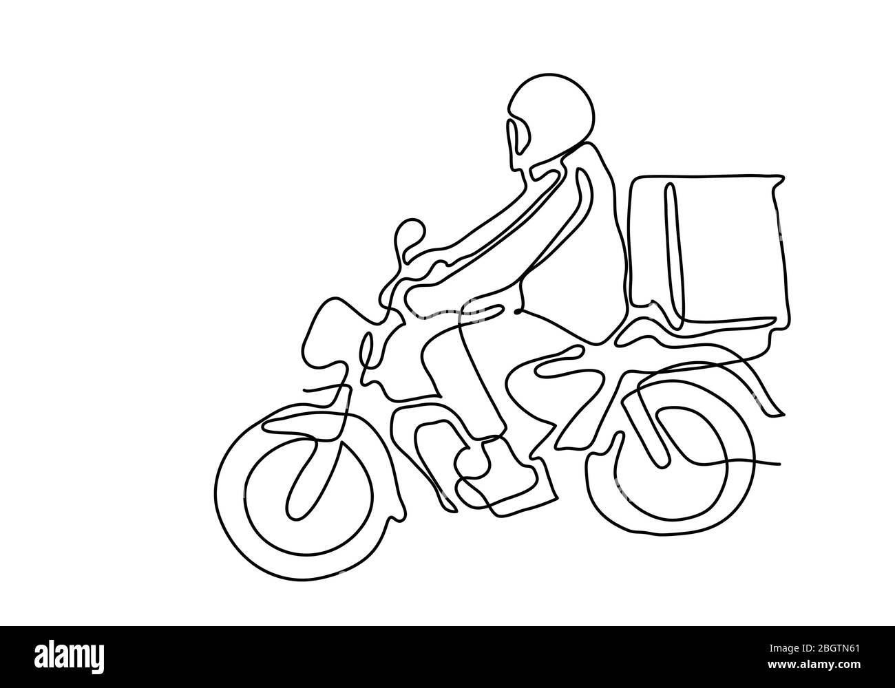 Una linea continua di illustrazione della moto di Man Ride di consegna. Foto Stock