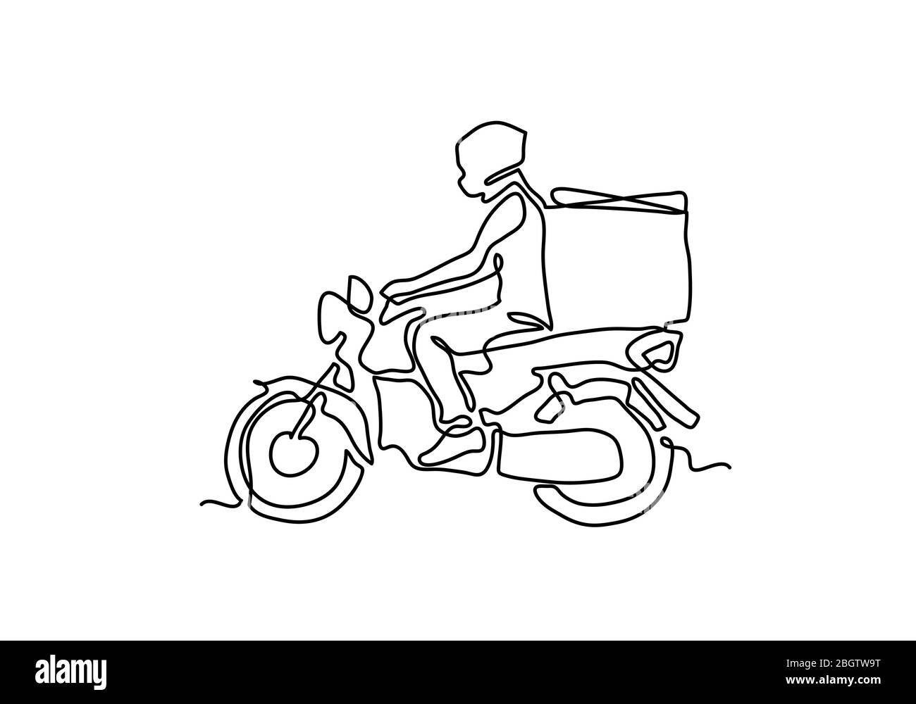 Una linea continua di illustrazione della moto di Man Ride di consegna. Foto Stock
