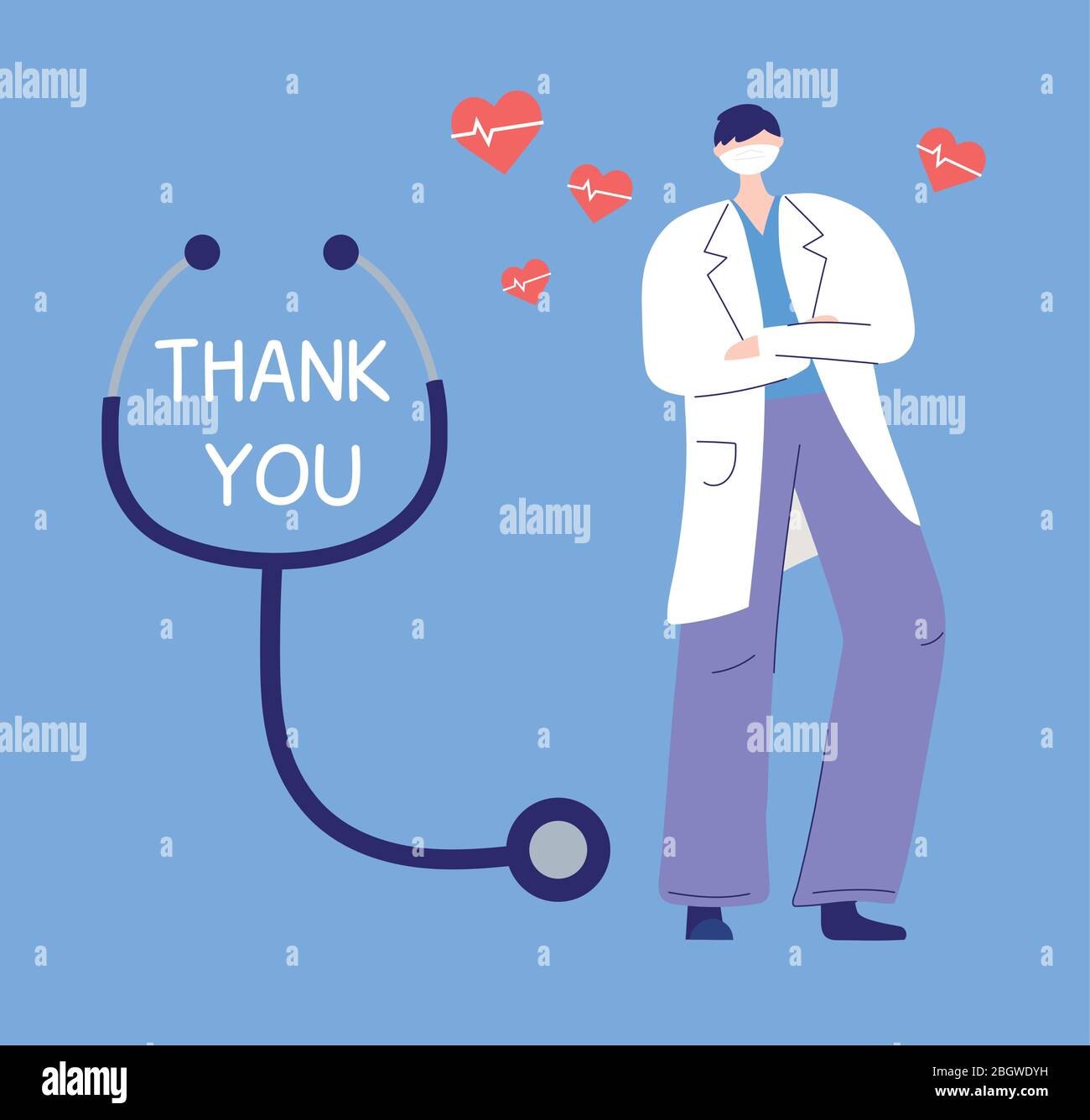 grazie medici e infermieri, personaggi del medico stetoscopio amore cuori cartoon illustrazione vettoriale Illustrazione Vettoriale