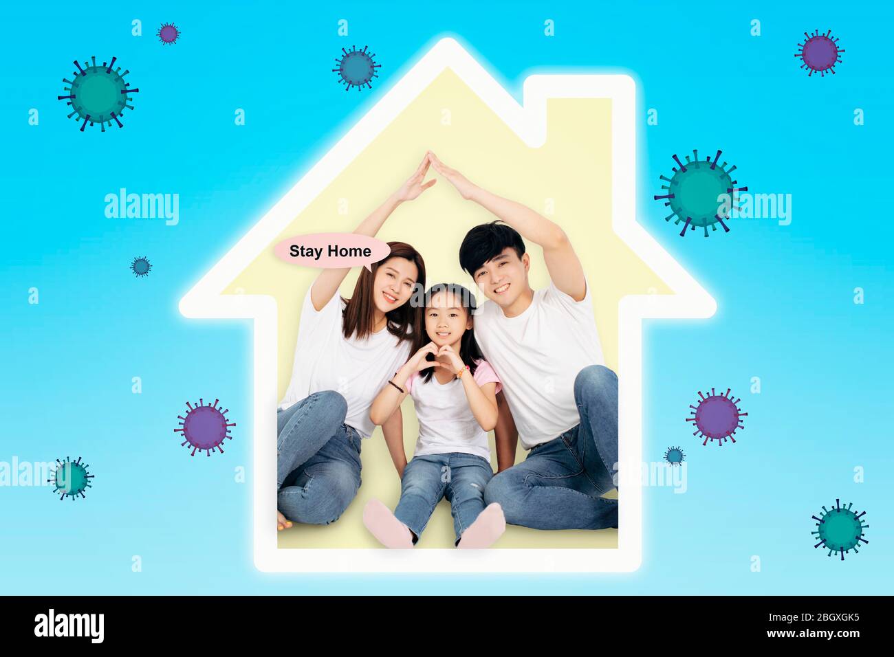 Famiglia soggiorno a casa. Quarantena o autoisolamento. Concetti di sanità Foto Stock