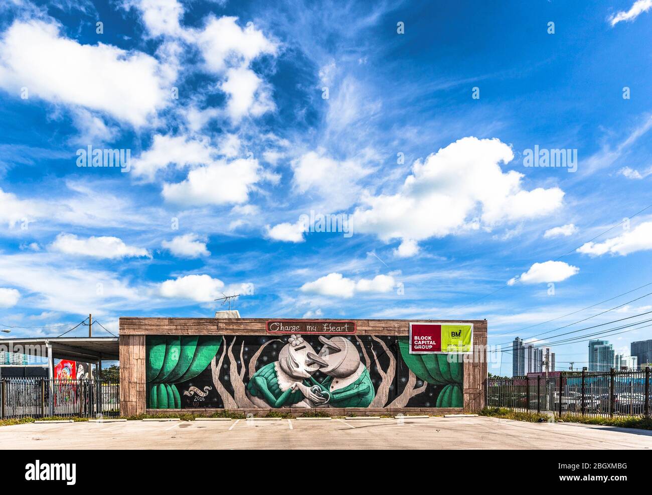 Un magazzino a noleggio, decorato con graffiti colorati, Wynwood Art District, Miami, Florida, USA. Foto Stock
