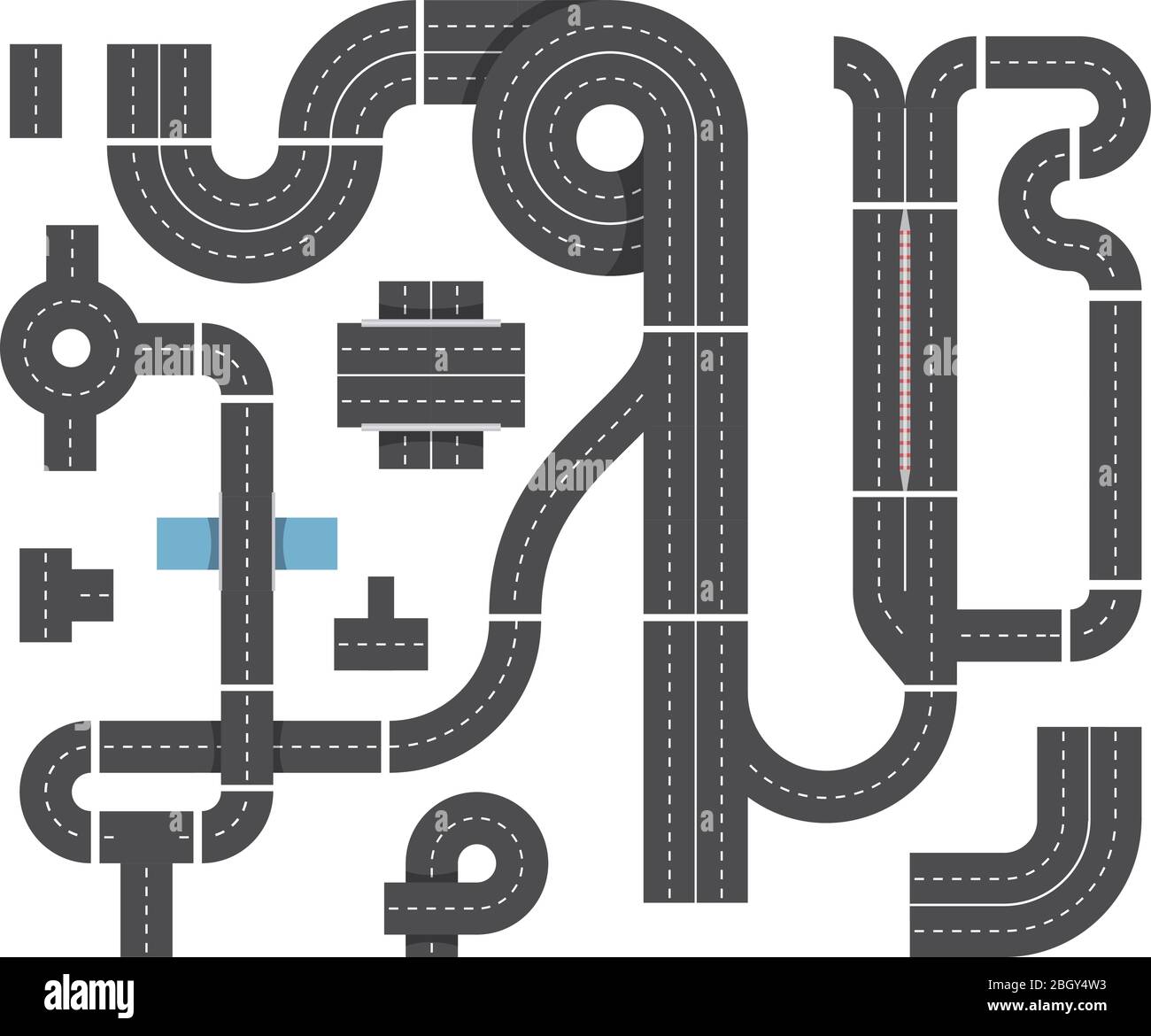 Mappa da diversi frammenti di strada della città. Traffico autostradale, intersecante e auto. Vista dall'alto vettore insieme di strada stradale traffico per il trasporto illustrato Illustrazione Vettoriale