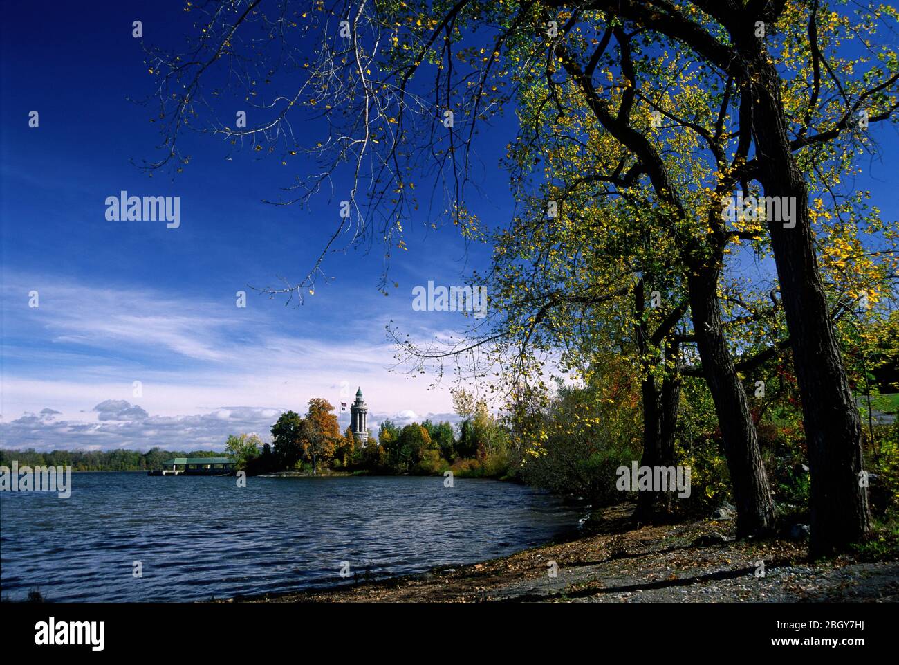 Champlain Memorial Lighthouse, Crown Point Campground, Adirondack Park, New York Foto Stock