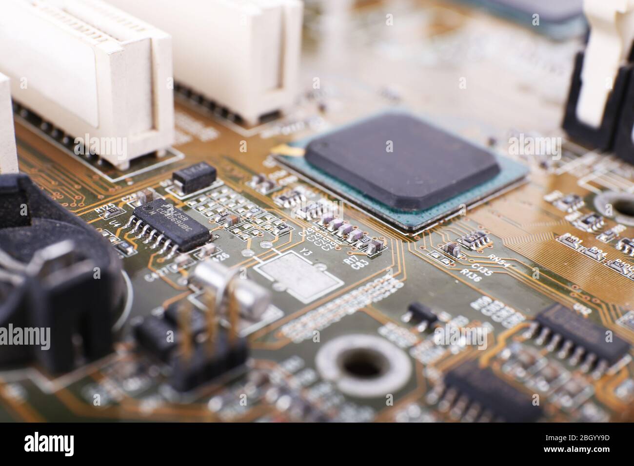 Scheda madre del computer, vista macro Foto Stock