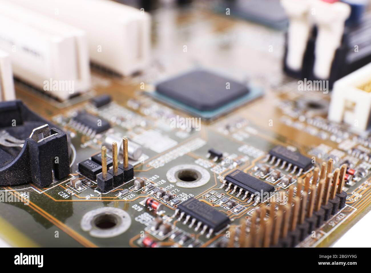 Scheda madre del computer, vista macro Foto Stock