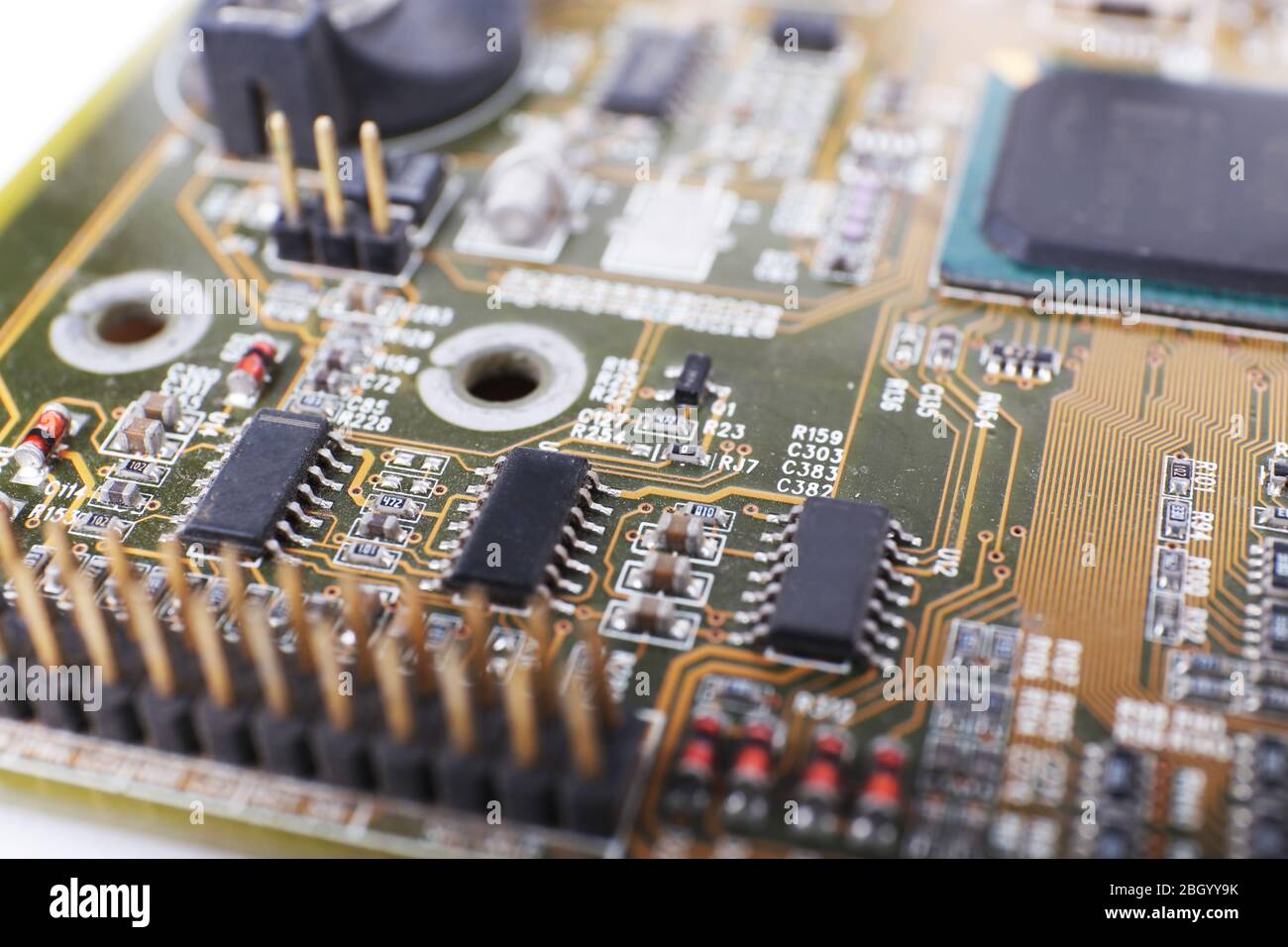 Scheda madre del computer, vista macro Foto Stock