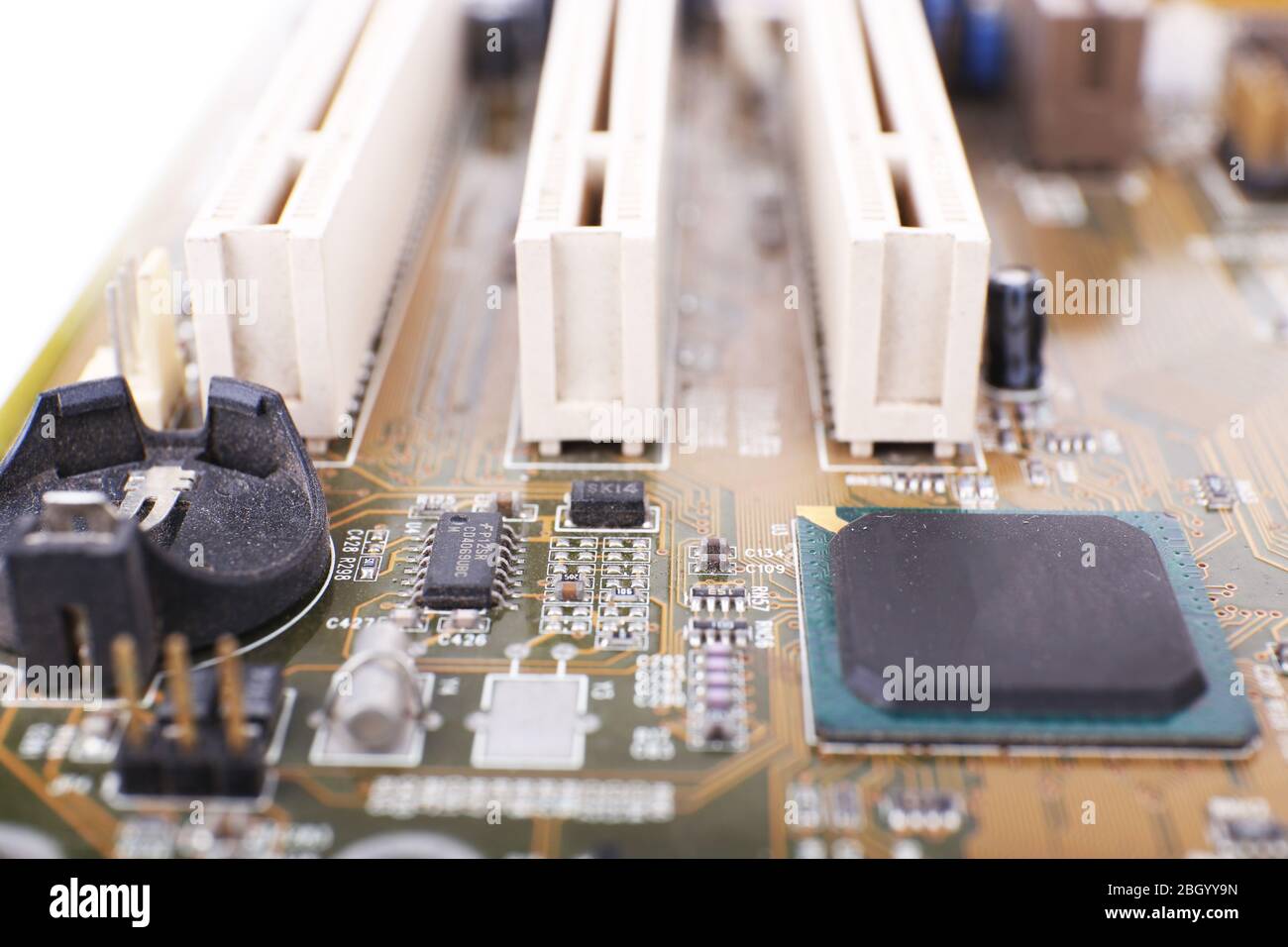 Scheda madre del computer, vista macro Foto Stock