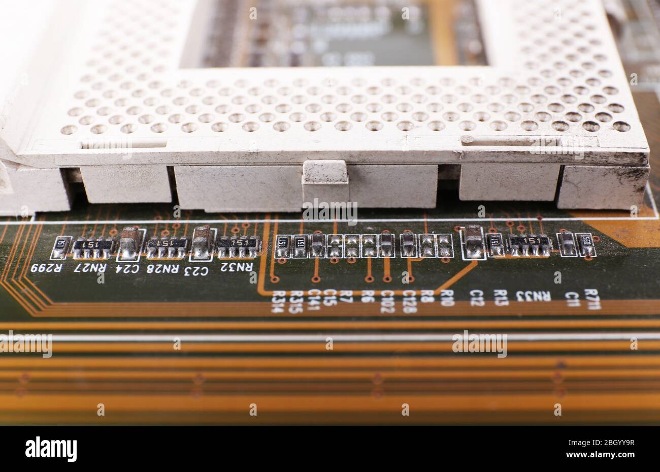 Scheda madre del computer, vista macro Foto Stock