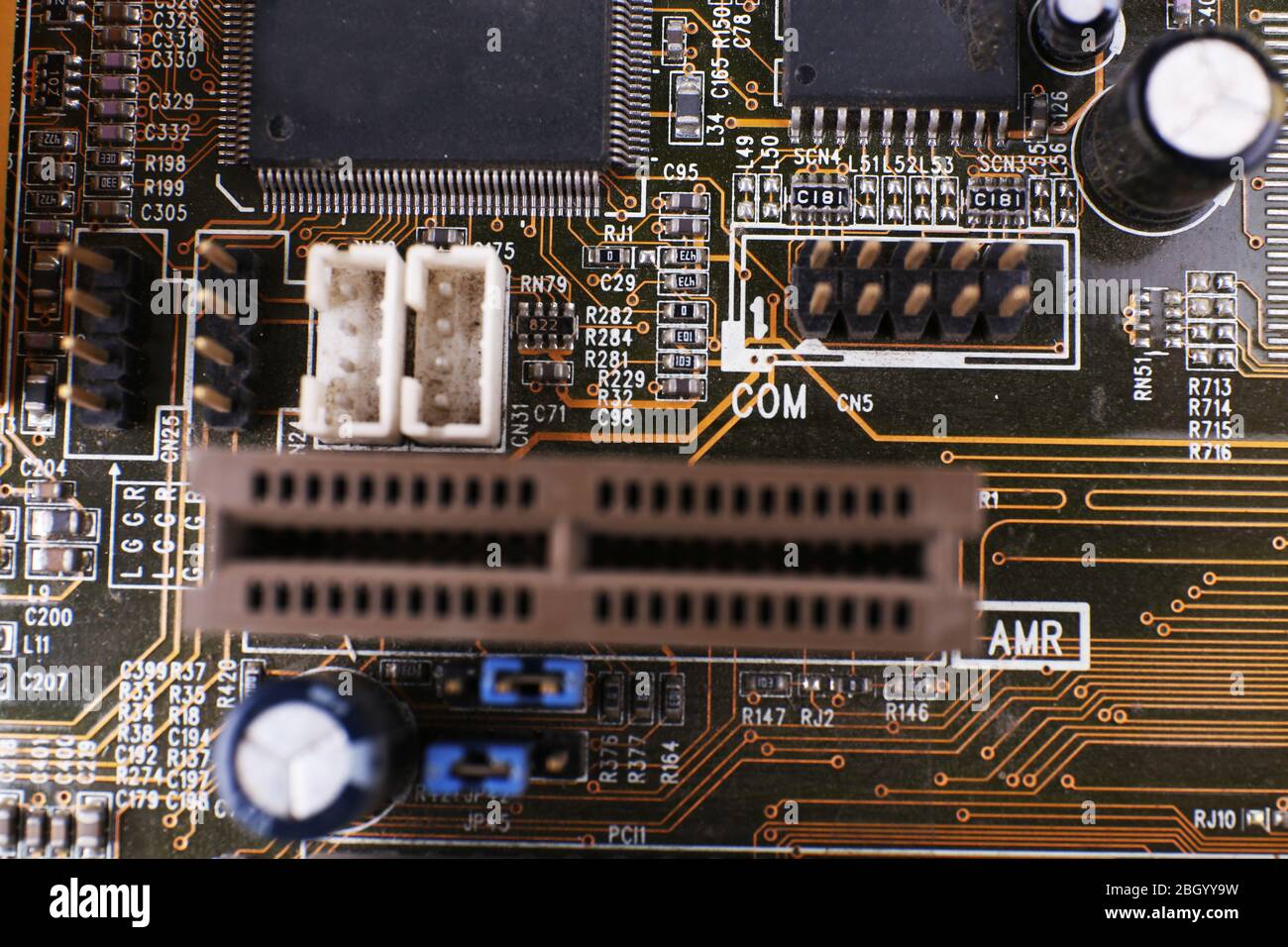 Scheda madre del computer, vista macro Foto Stock