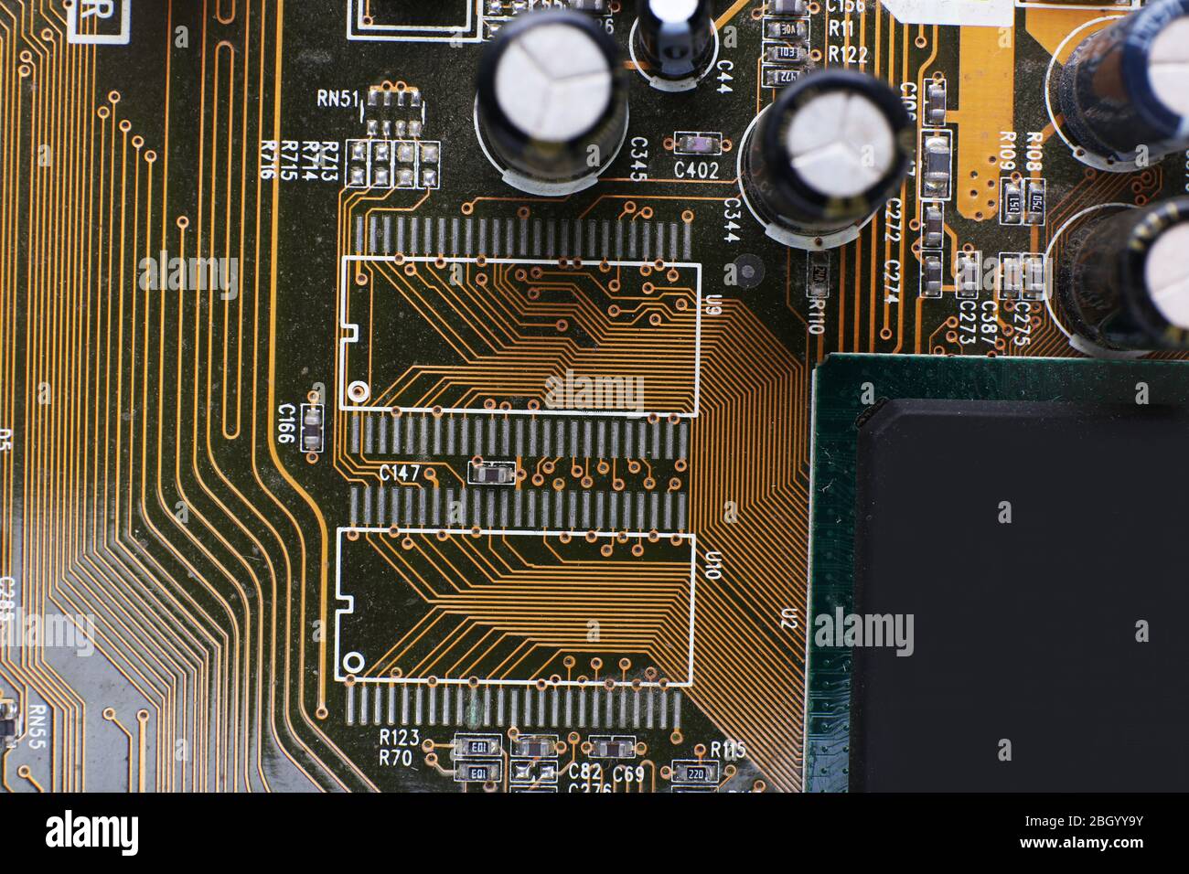 Scheda madre del computer, vista macro Foto Stock