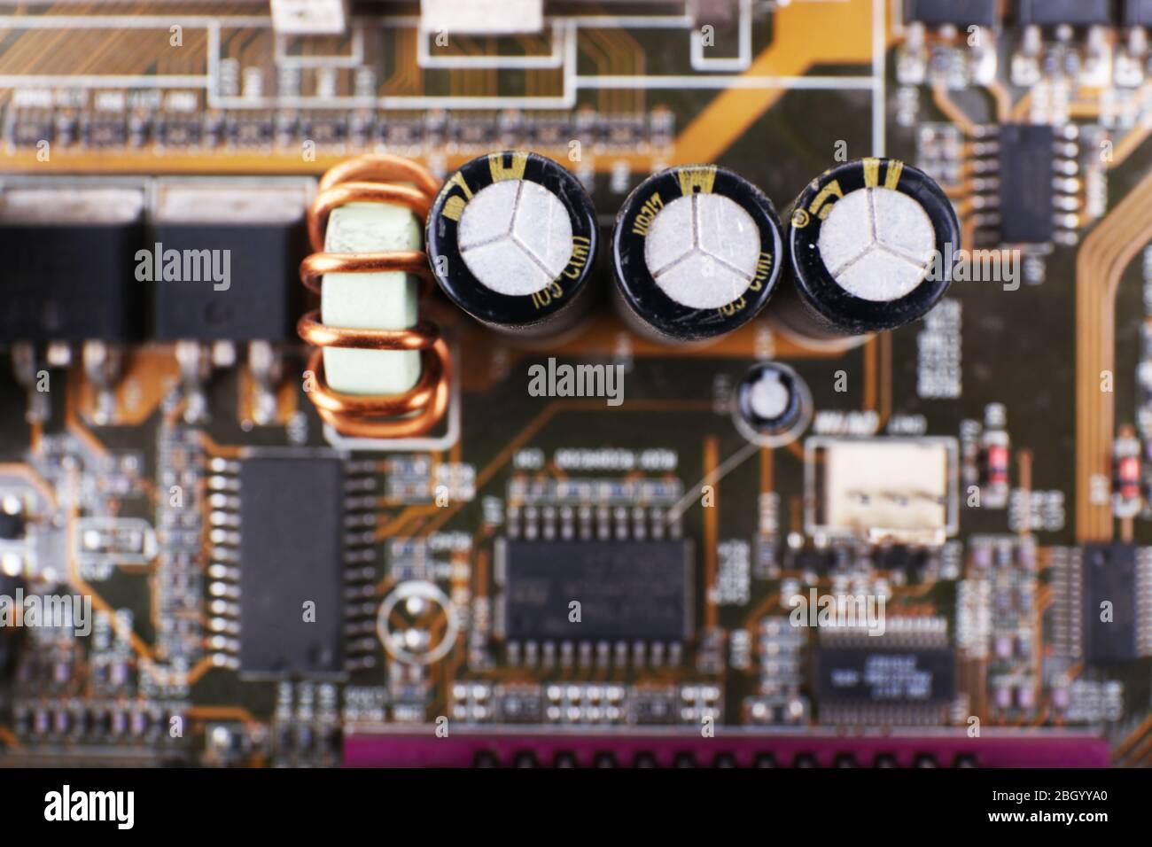 Scheda madre del computer, vista macro Foto Stock