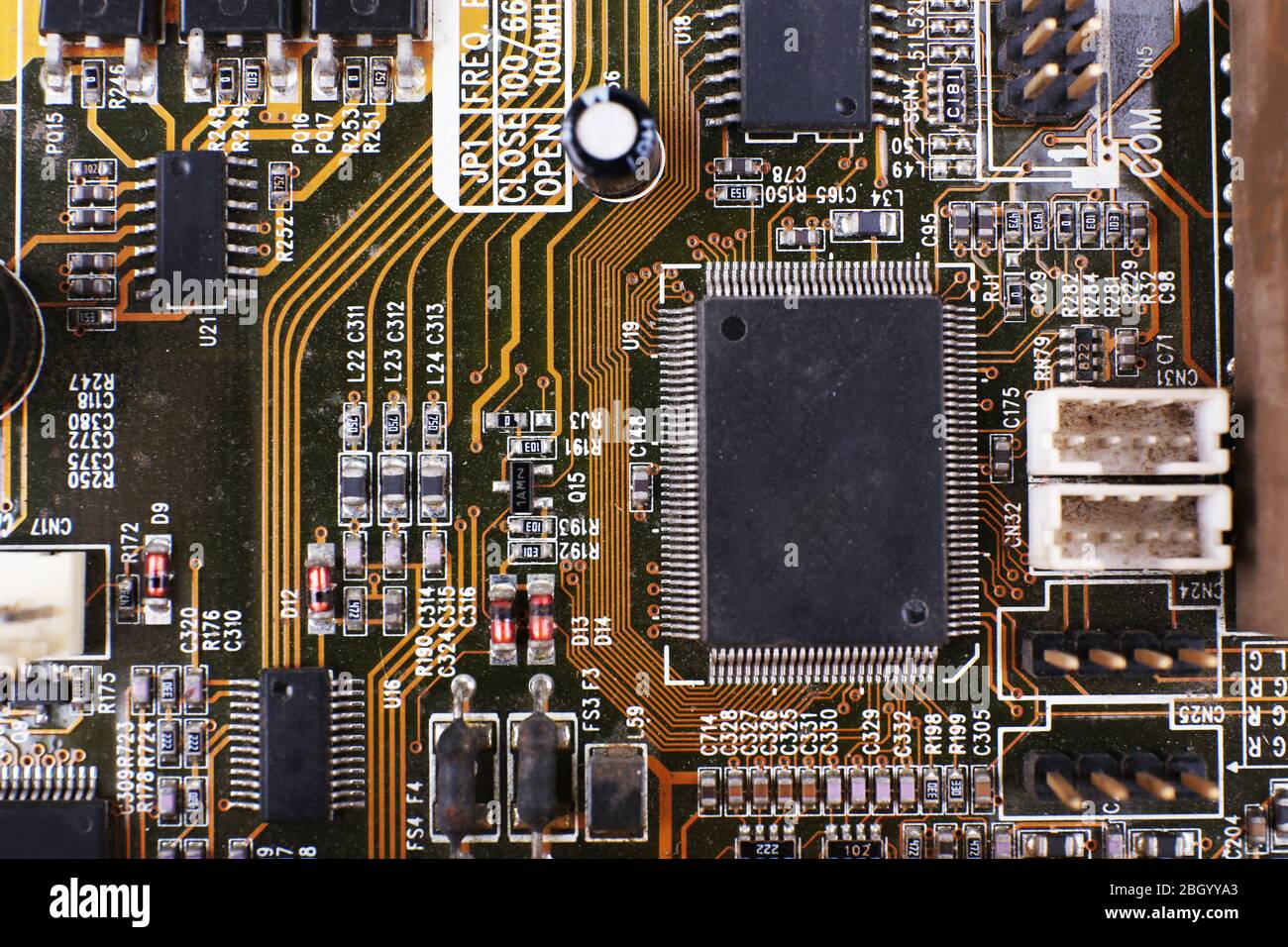 Scheda madre del computer, vista macro Foto Stock