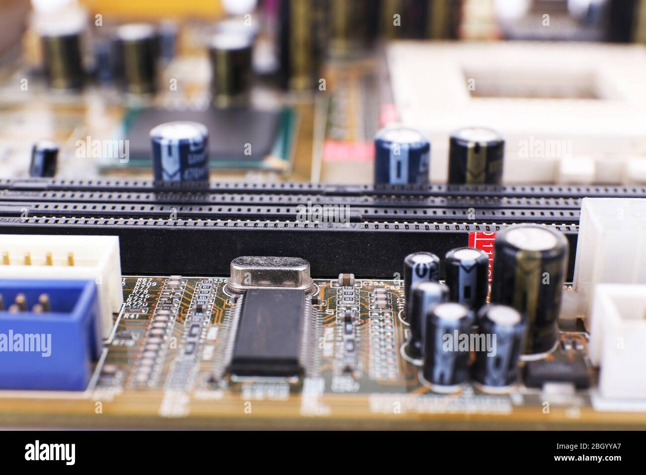 Scheda madre del computer, vista macro Foto Stock