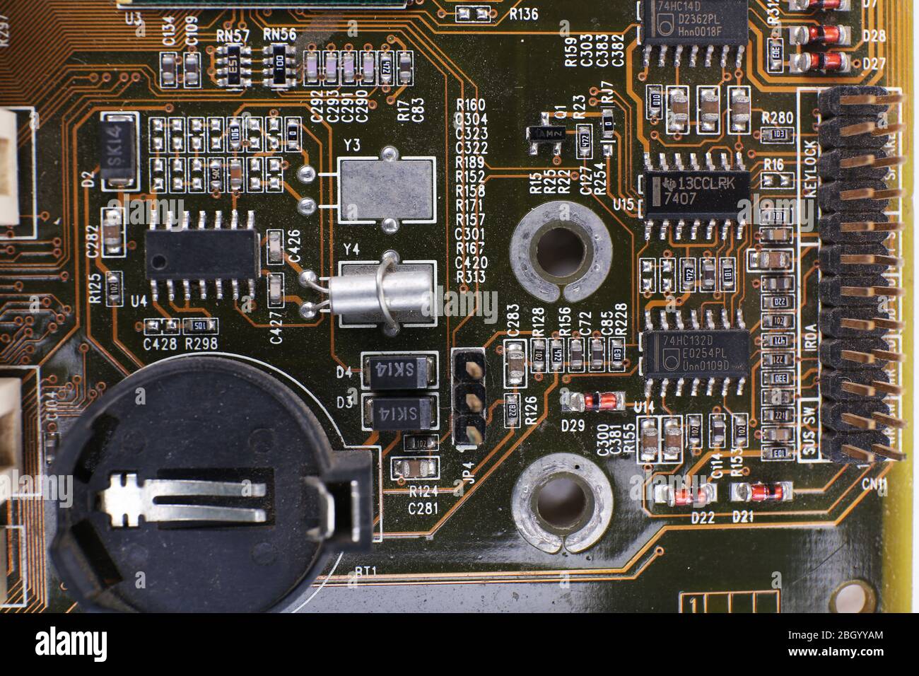 Scheda madre del computer, vista macro Foto Stock