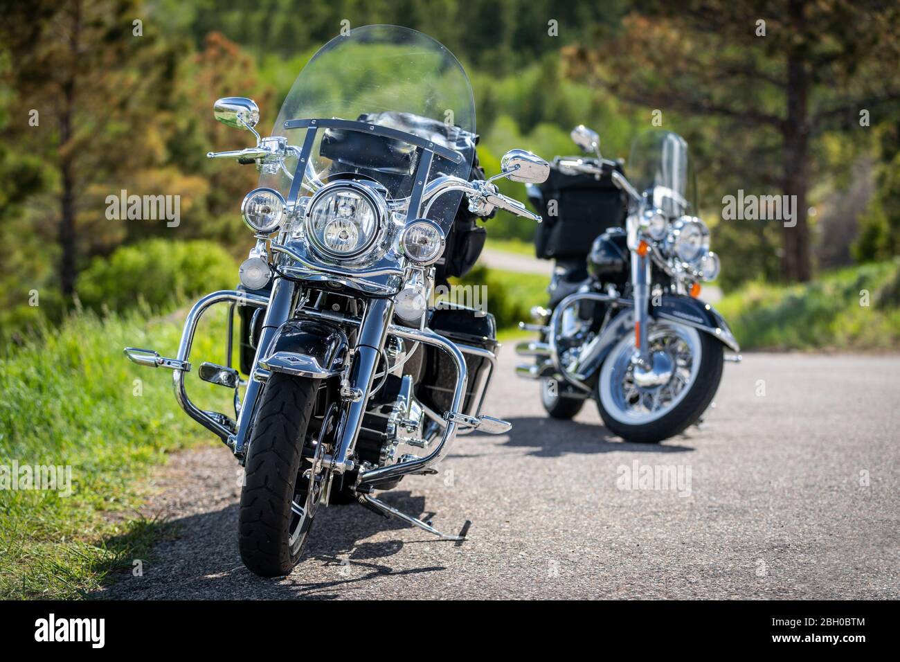 Primo piano di due moto parcheggiate e circondate Vegetazione in Utah Foto Stock