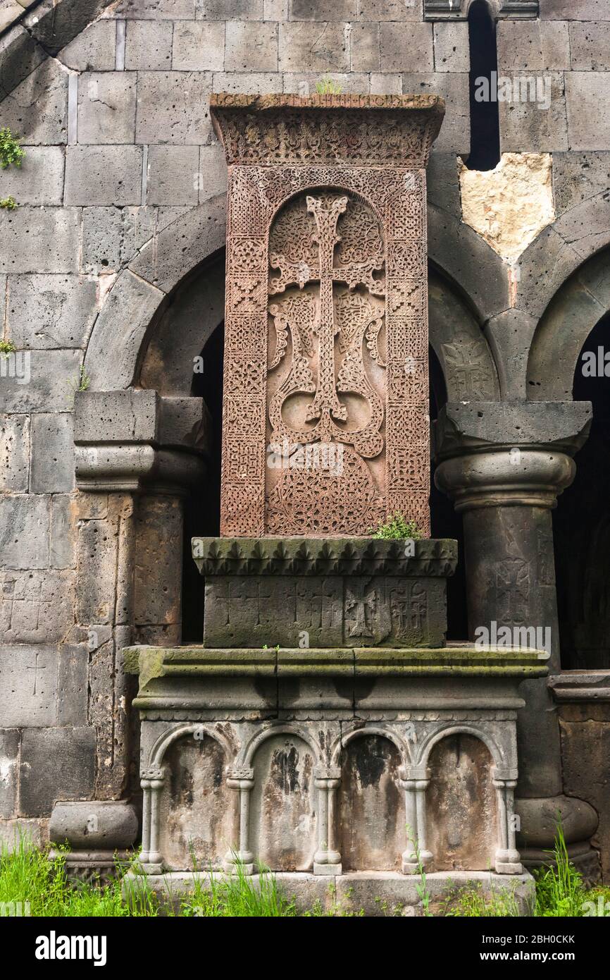 Croce armena del Monastero di Sanahin, chiesa armena, complesso di monastero medievale, Sanahin, provincia di Lori, Armenia, Caucaso, Asia Foto Stock