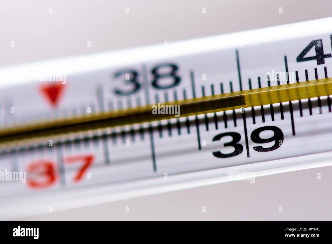 Termometro con temperatura di 39 primo piano Foto stock - Alamy