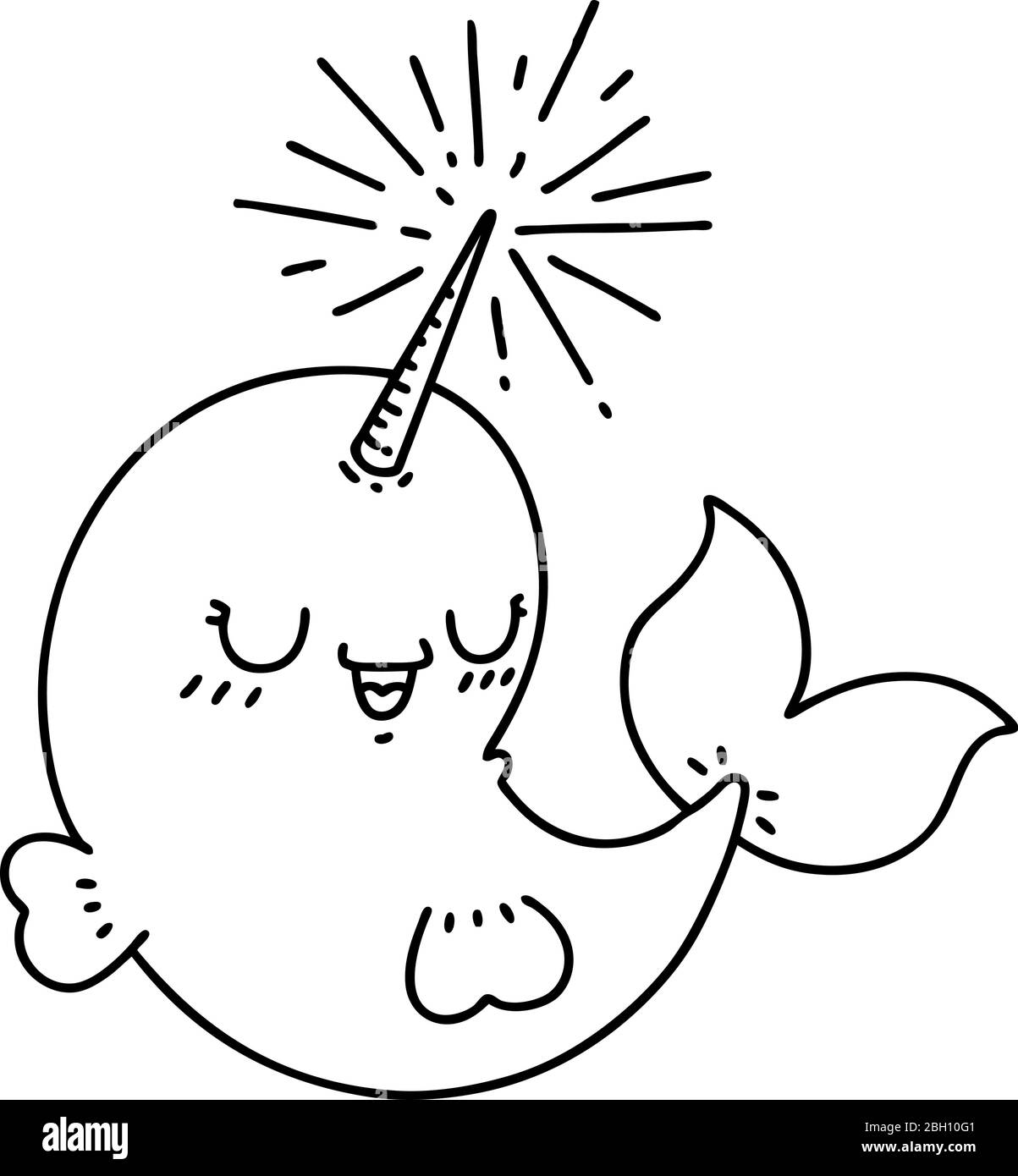 illustrazione di un tradizionale lavoro in linea nera stile tatuaggio felice narrowhal Illustrazione Vettoriale