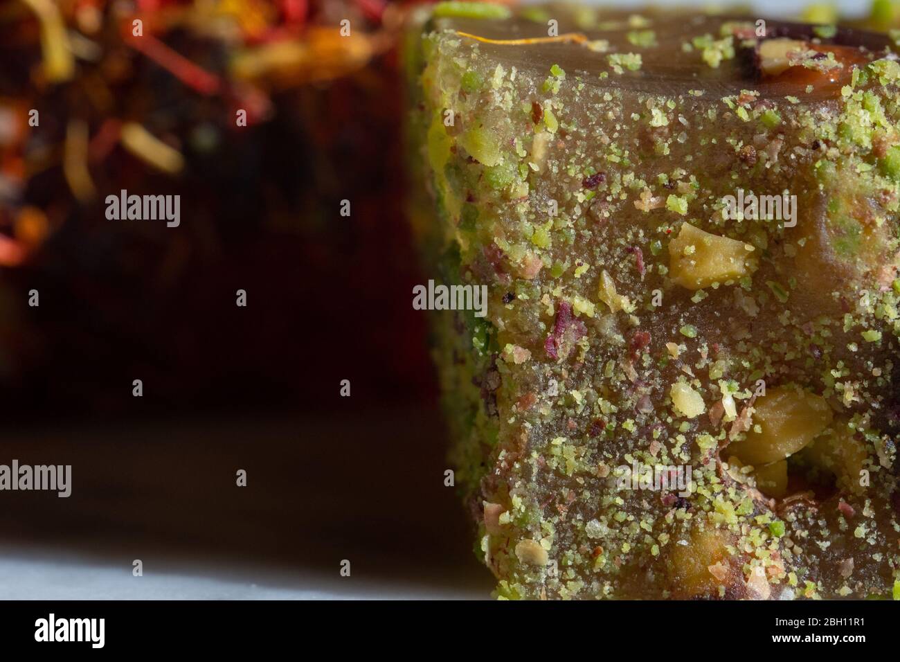 Pistacchio locum, dolce delizia orientale vista ravvicinata Foto Stock