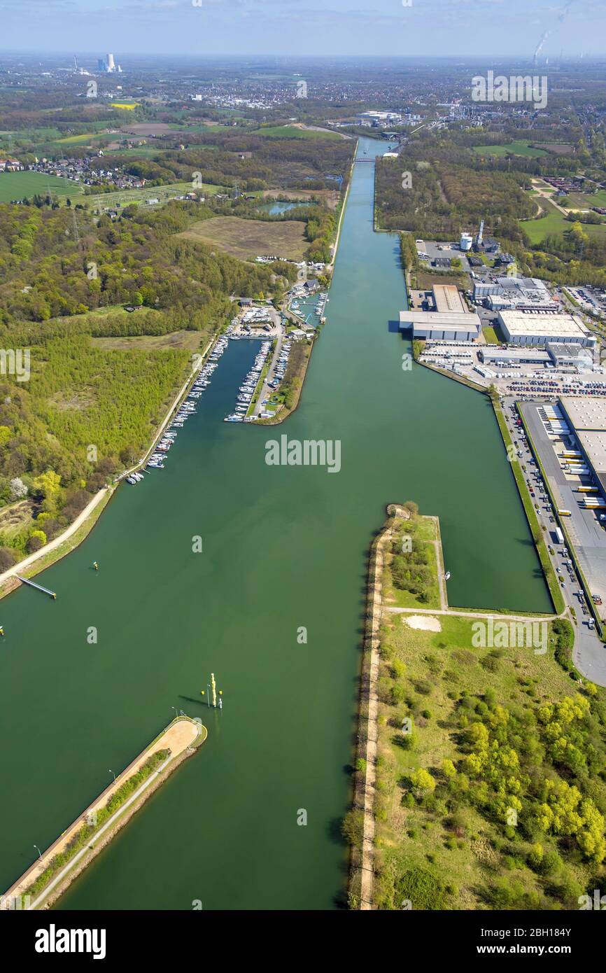 , canale Rhein-Herne-Kanal a Herne, 20.04.2016, vista aerea, Germania, Renania settentrionale-Vestfalia, Area della Ruhr, Herne Foto Stock