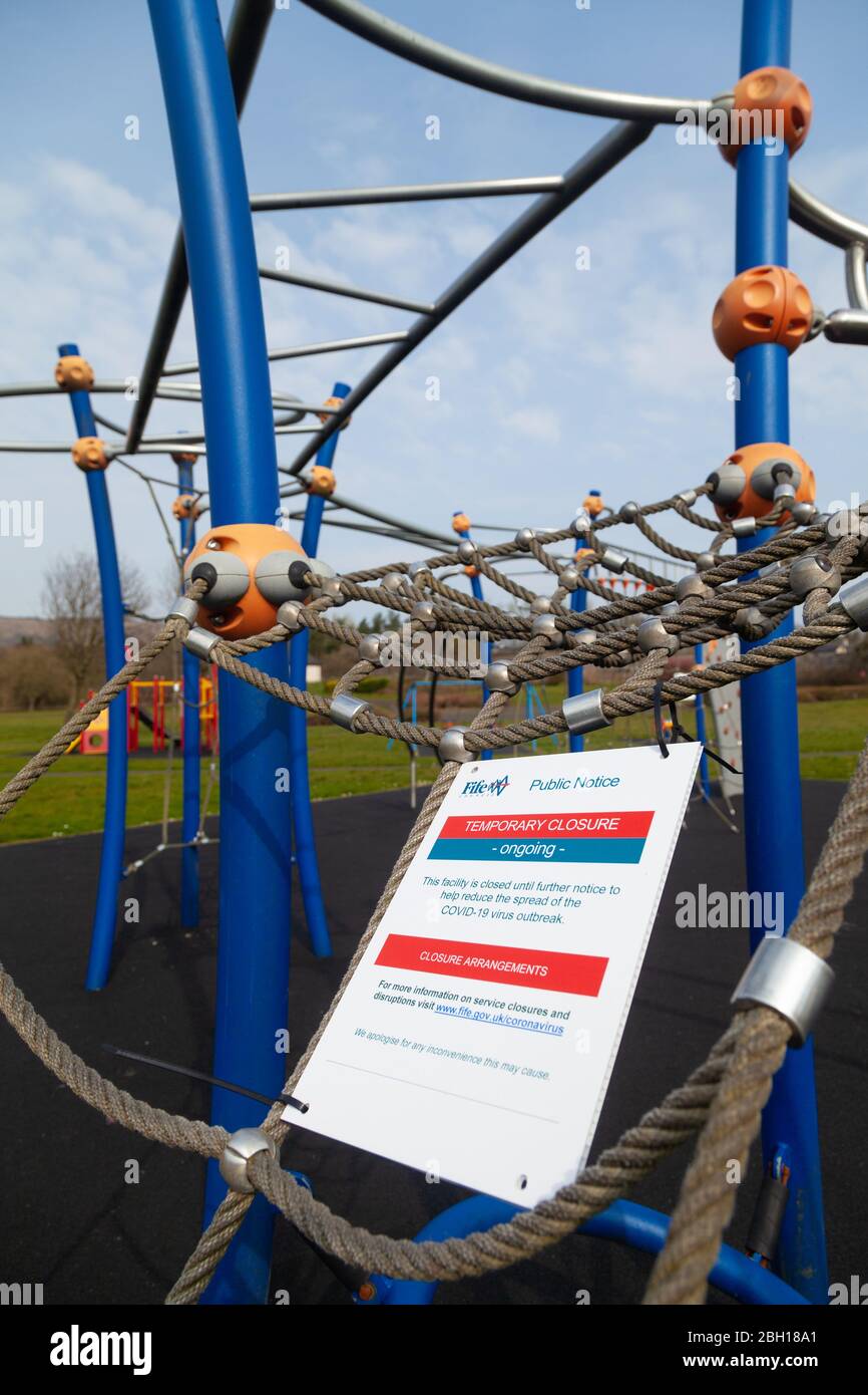 Il parco giochi di Lochore è chiuso a causa del Coronavirus Covid-19, Fife , Scozia Foto Stock