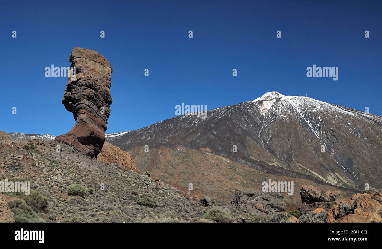 Roque de Garcia e Pico del Teide, Isole Canarie, Tenerife, Parco Nazionale del Teide Foto Stock