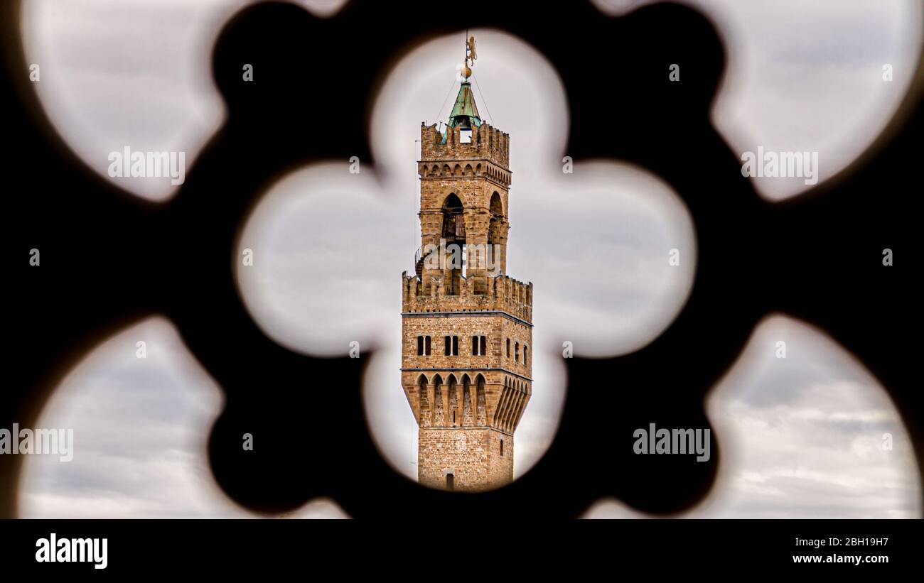 La torre di Palazzo Vecchio, Firenze, Italia Foto Stock