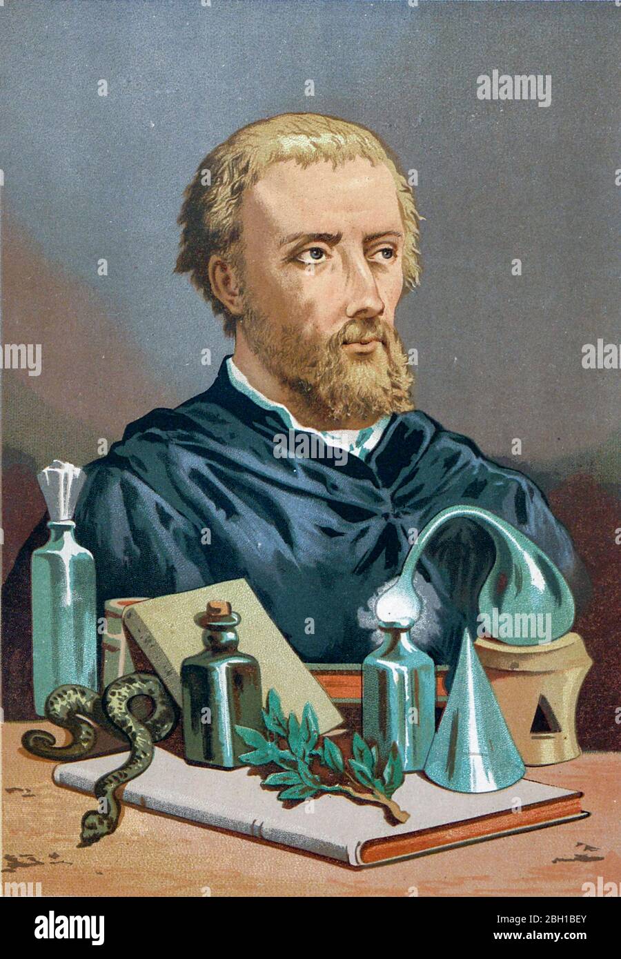 Paracelso (Paracelso, 1493/1494 – 24 settembre 1541), è stato un . Dal libro la ciencia y sus hombres : vidas de los sabios ilustres desde la antigüedad hasta el siglo XIX T. 2 [Scienza e suoi uomini: Vite dei saggi illustri dall'antichità al Vol 2 del XIX secolo] di Figuier, Louis, (1819-1894); Casabó y Pagés, Pelegrín, n. 1831 pubblicato a Barcellona da D. Jaime Seix, editore , 1879 (Imprenta de Baseda y Giró) Foto Stock