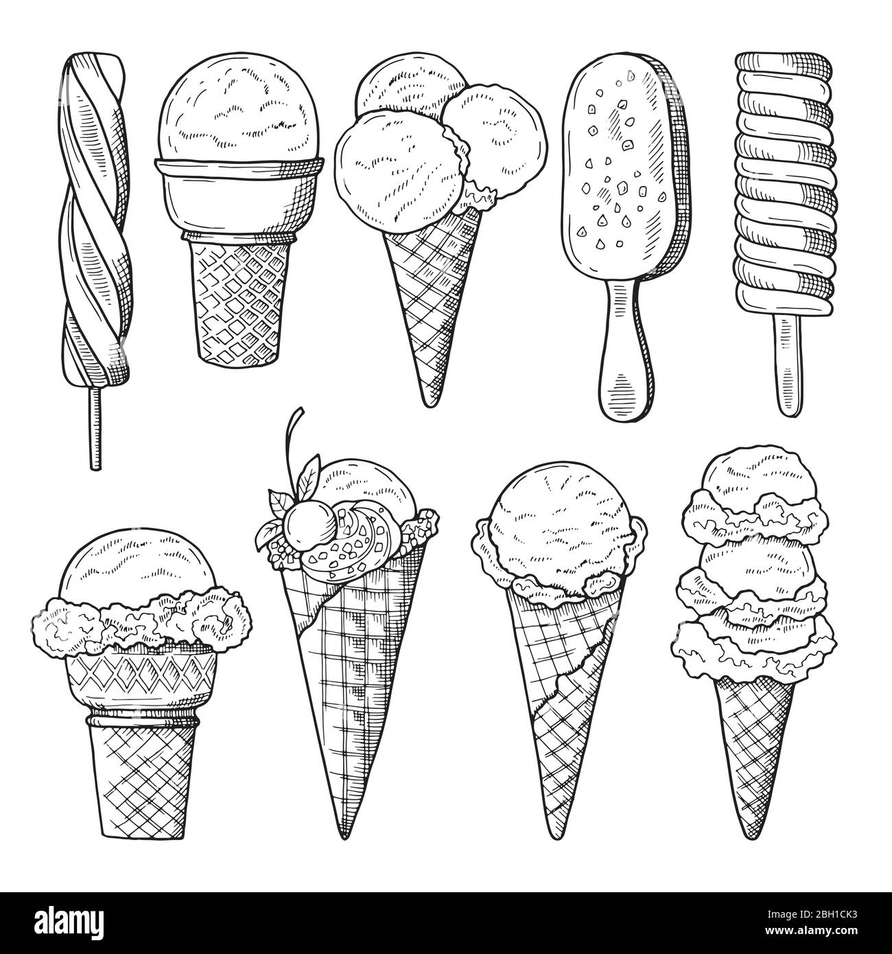 gelati disegno - 1 Set di illustrazioni disegnate a mano di gelati. Schizzo vettoriale. Collezione di doodle per il disegno di gelati Immagine e Vettoriale - Alamy