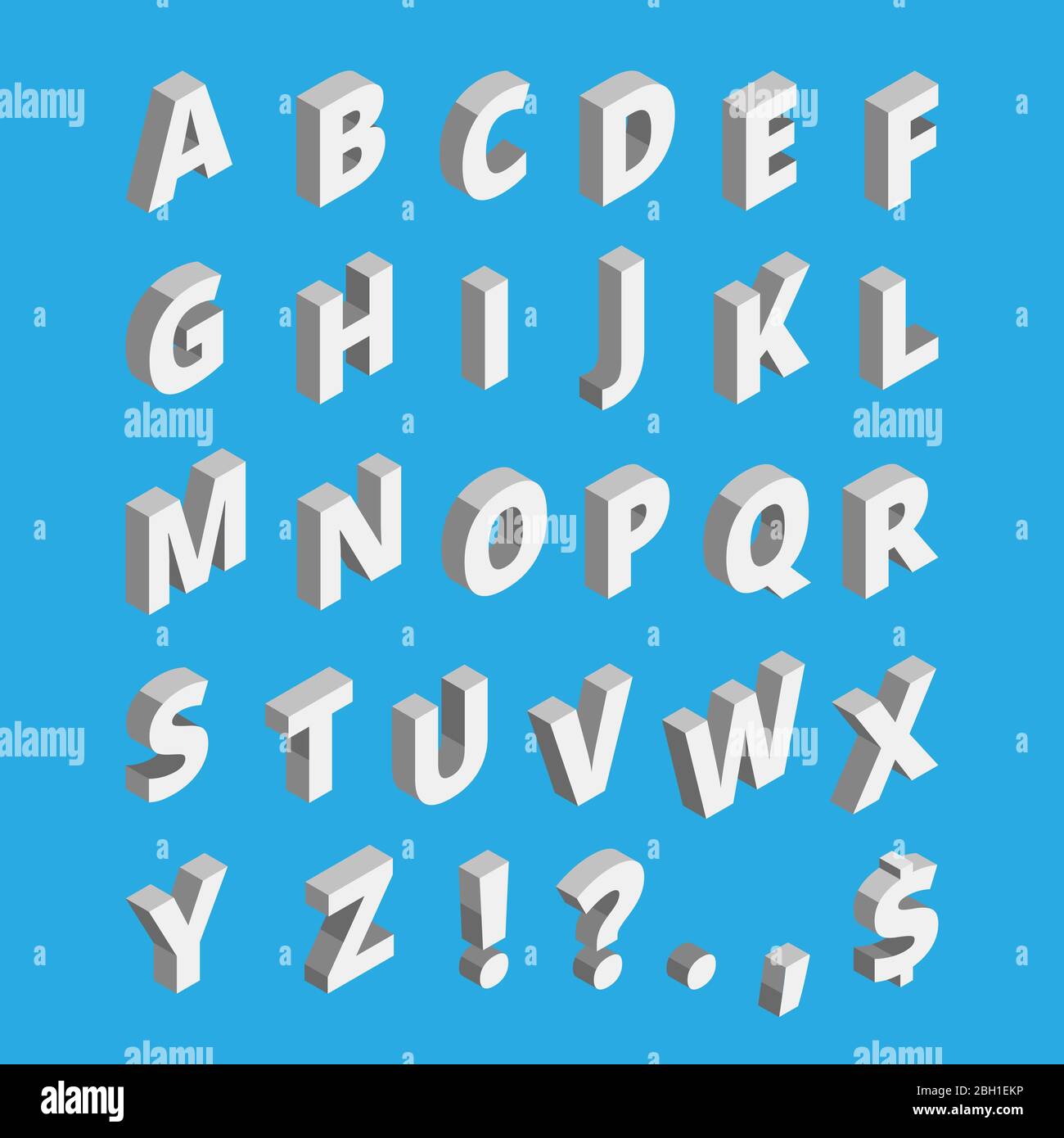 Alfabeto isometrico. Font Techno con lettere a blocchi. Illustrazione del tipo isometrico in alfabeto vettoriale Illustrazione Vettoriale