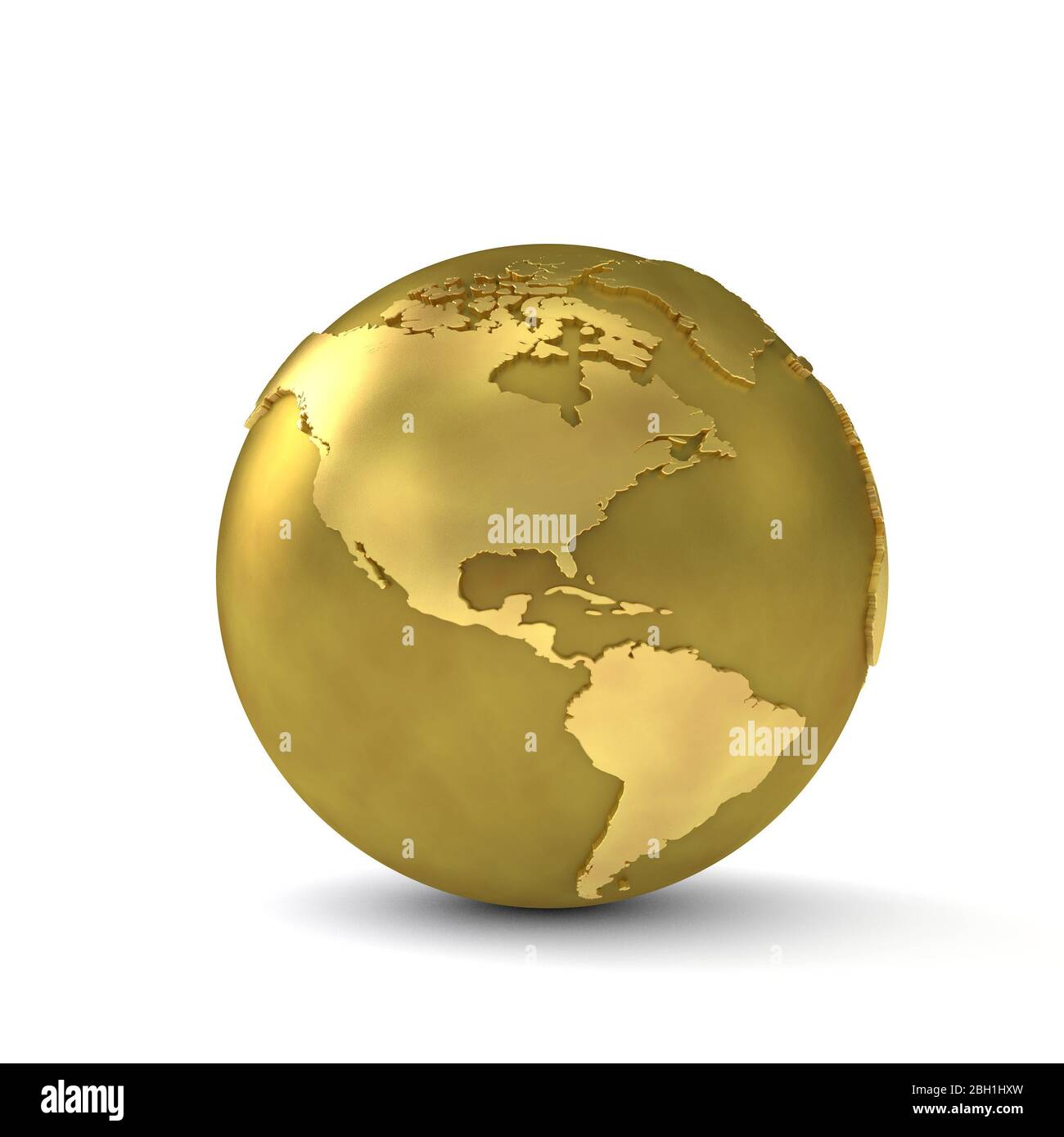 Globo d'oro che mostra il Nord e il Sud America. Rendering 3D Foto Stock