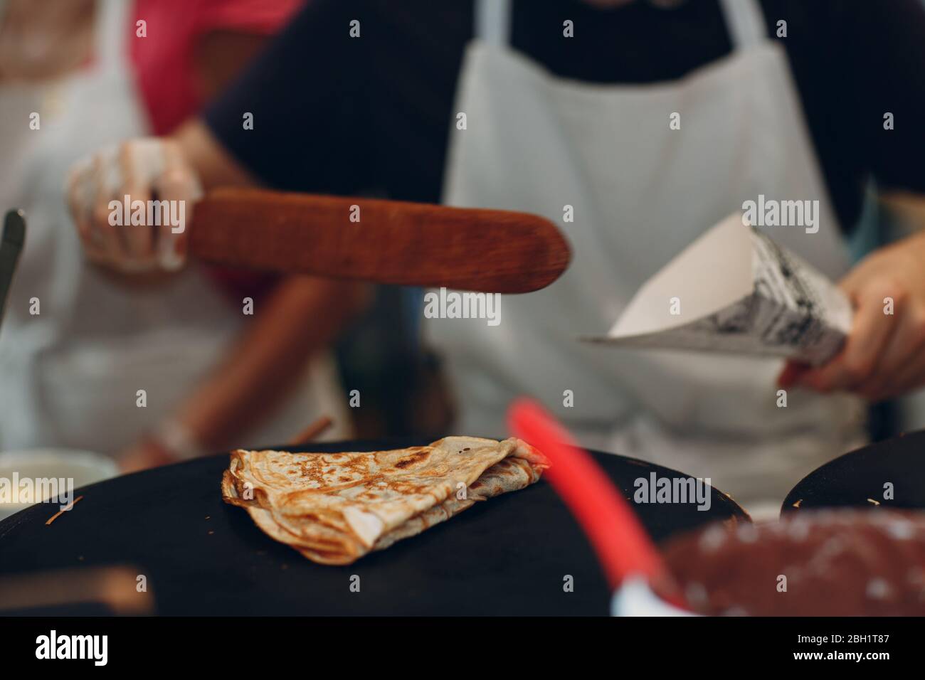 Pancake in un negozio di strada Foto Stock