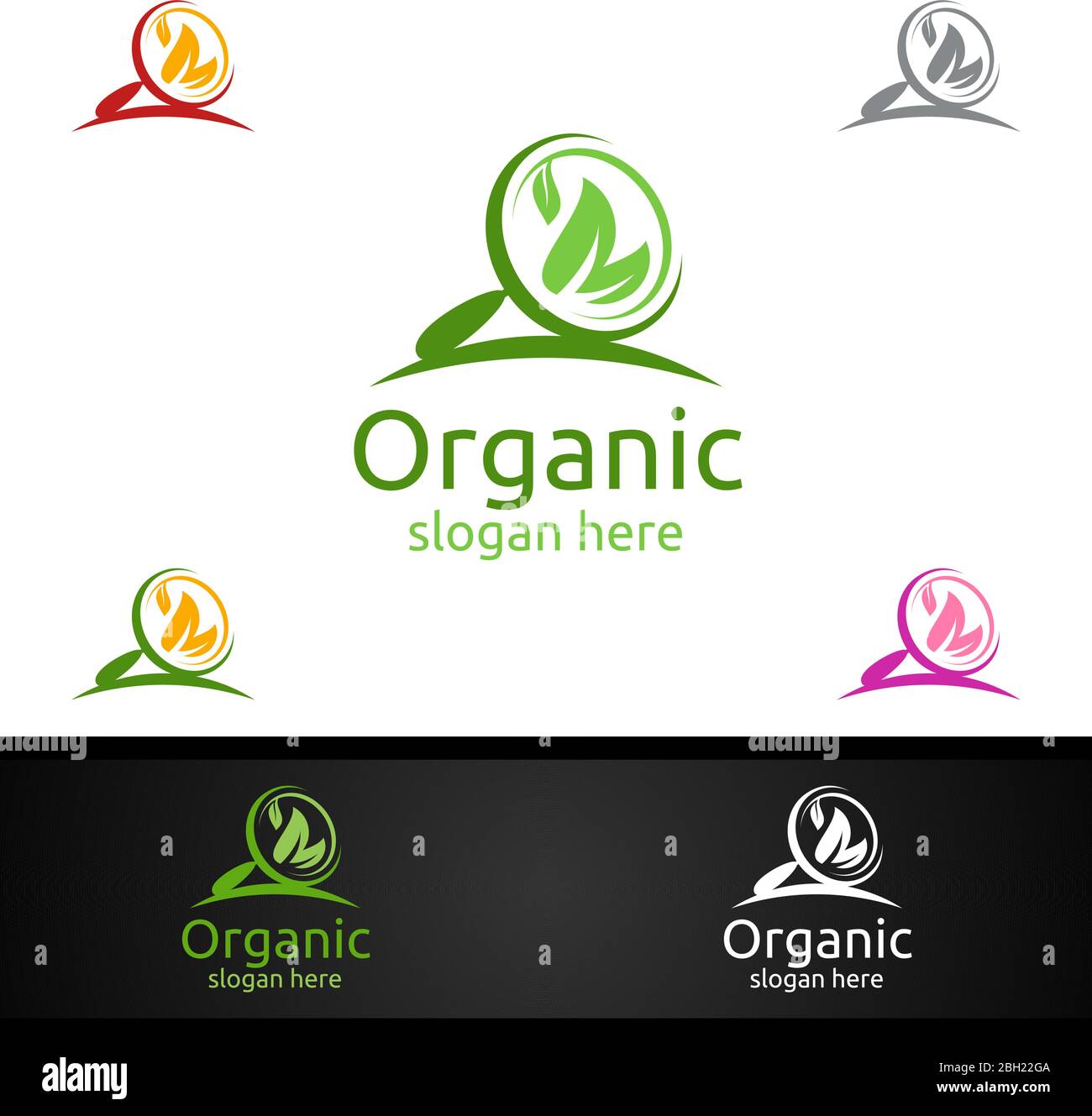 Localizzatore di pin modello di disegno naturale e organico del marchio per erbe, ecologia, salute, Yoga, cibo, o concetto di fattoria Illustrazione Vettoriale