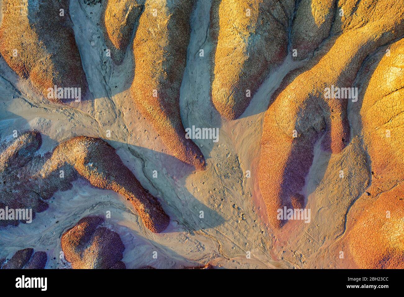 Spagna, Navarra, veduta aerea delle formazioni rocciose delle terre di Bardenas Reales Foto Stock