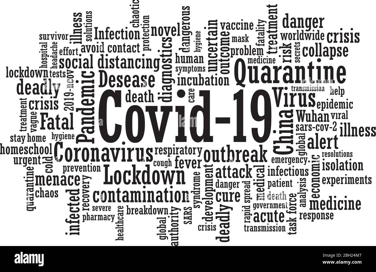 Coronavirus covid-19 word cloud word tag disegno sfondo illustrazione in formato vettoriale Illustrazione Vettoriale