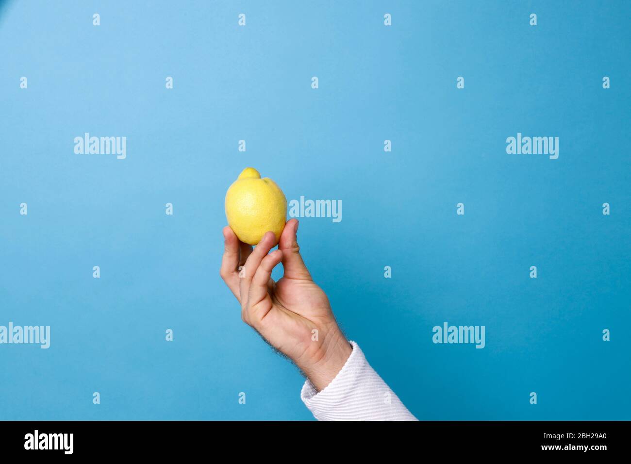 Studio di mano di persona che tiene il limone maturo Foto Stock