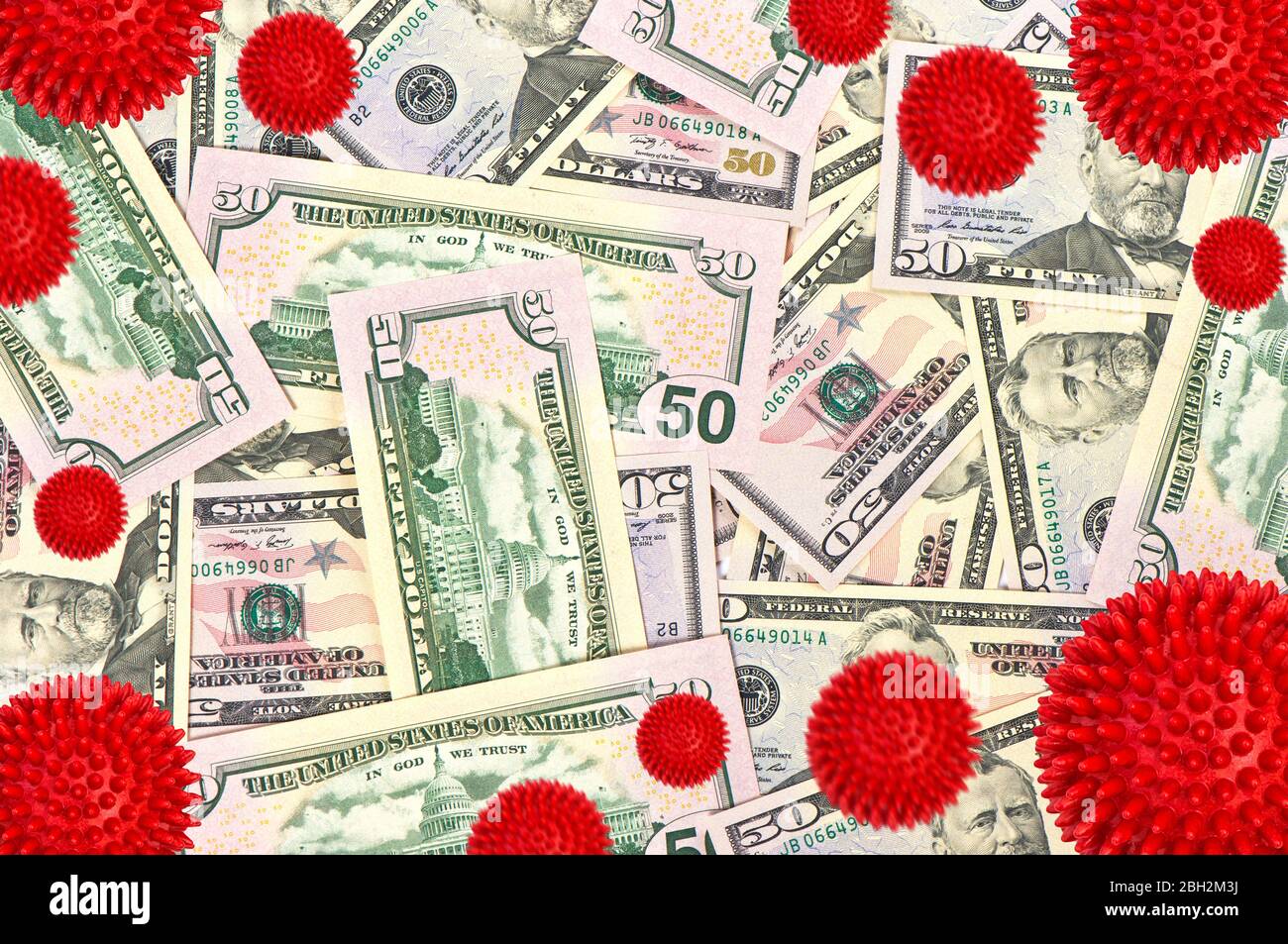Coronavirus covid-19. Epidemia di Corona virus. Dollari americani. Fondo monetario Foto Stock