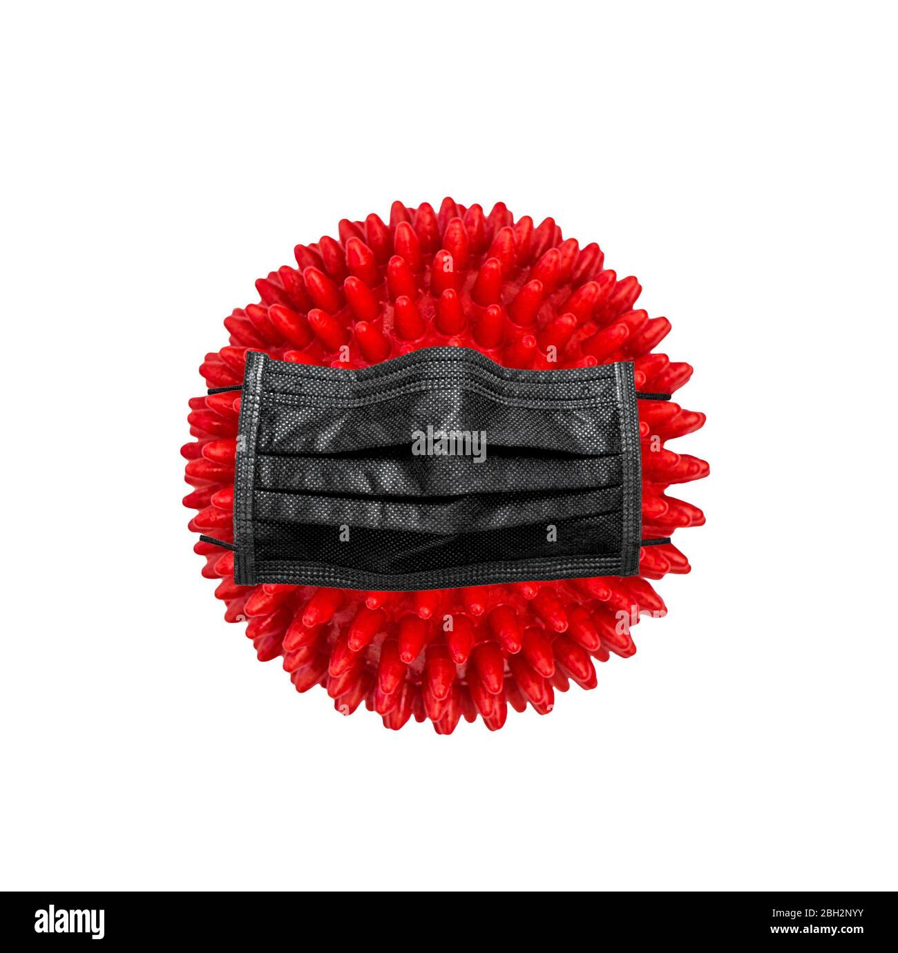 Modello di virus Corona covid-19 con maschera protettiva nera. Infezione polmonare. Concetto pandemico Foto Stock Modello di virus Corona covid-19 con maschera protettiva nera. Infezione polmonare. Concetto pandemico Foto Stock