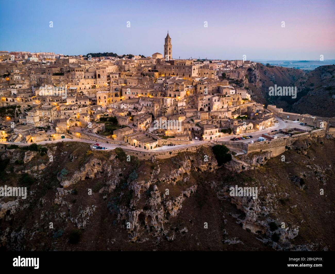 La città vecchia dall'Altopiano di Murgia, Matera, Basilicata, Italia, Europa. Foto Stock