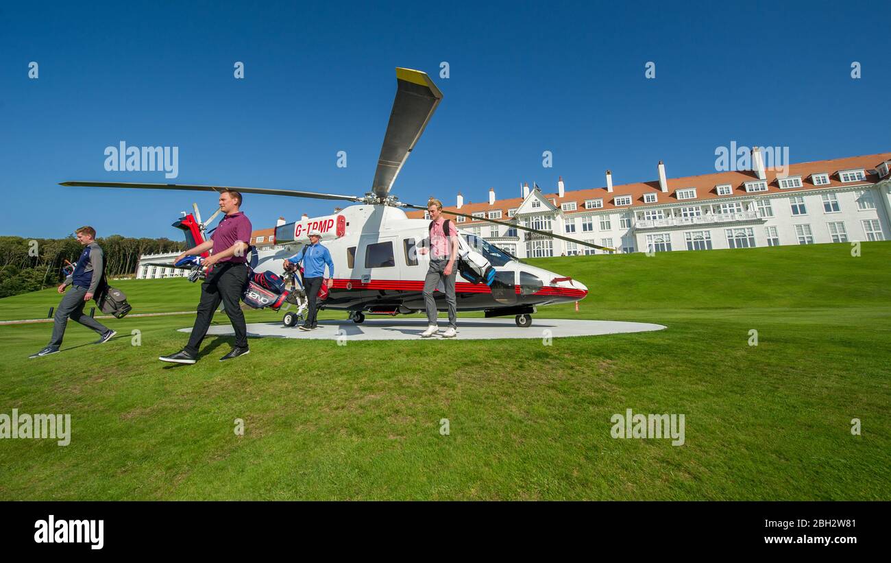 *IMMAGINI DI STOCK SOLO PER L'EDITORIALE* scattate nel luglio 2018 Turnberry, Scotland, UK. 21 aprile 2020. Nella foto: Trump Turnberry Golf Resort è di proprietà della Trump Organization dal 2014, che si trova nella piccola città di Turnberry, Ayrshire, sulla costa occidentale della Scozia. Da quando Donald J Trump è diventato il presidente degli Stati Uniti, ha trasferito la proprietà del resort a suo figlio, Eric Trump. Foto Stock