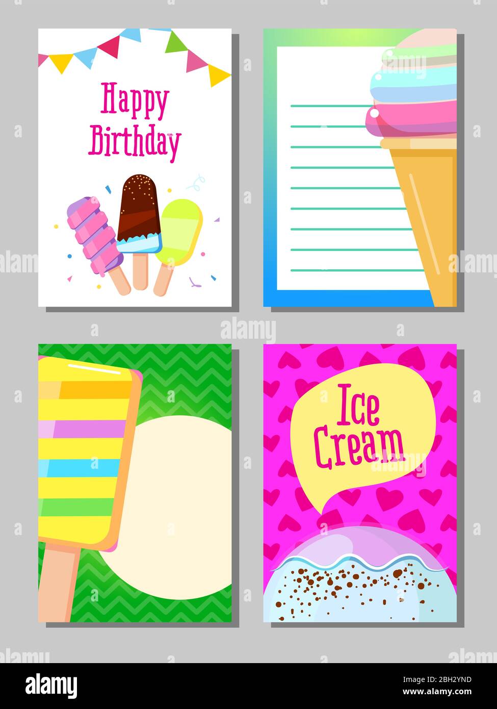 Banner set di dolci sfondi carino. Illustrazione vettoriale delle carte per gelato Illustrazione Vettoriale