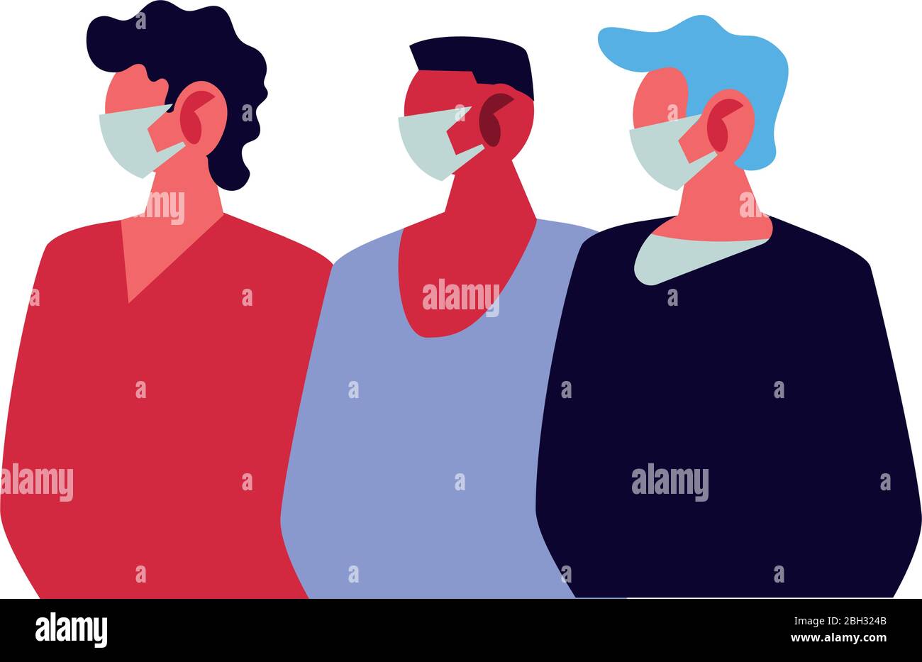 giovani uomini che usano maschere facciali disegno di illustrazione vettoriale Illustrazione Vettoriale