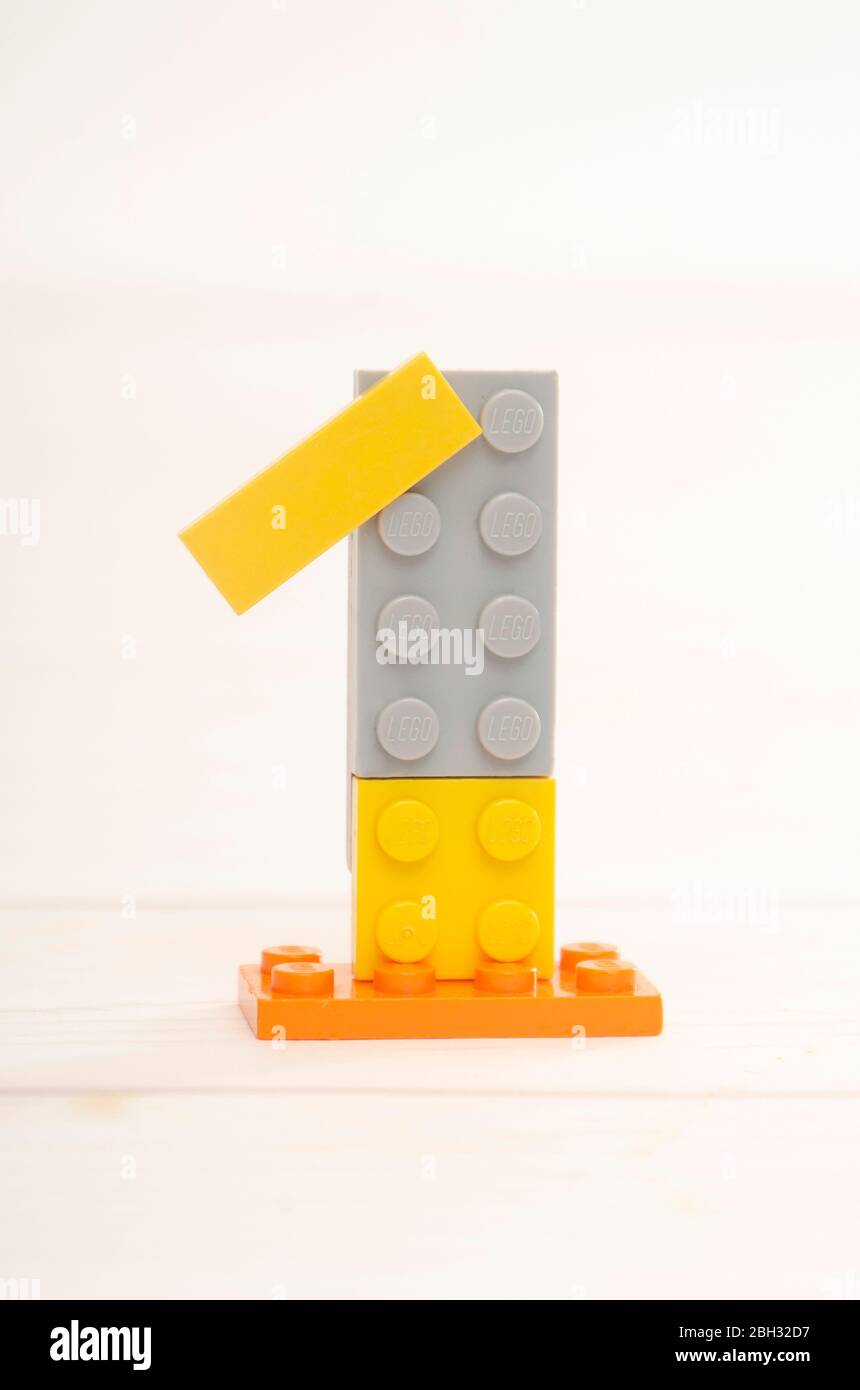 Creazione numero uno 1, creare da mattone Lego Foto Stock