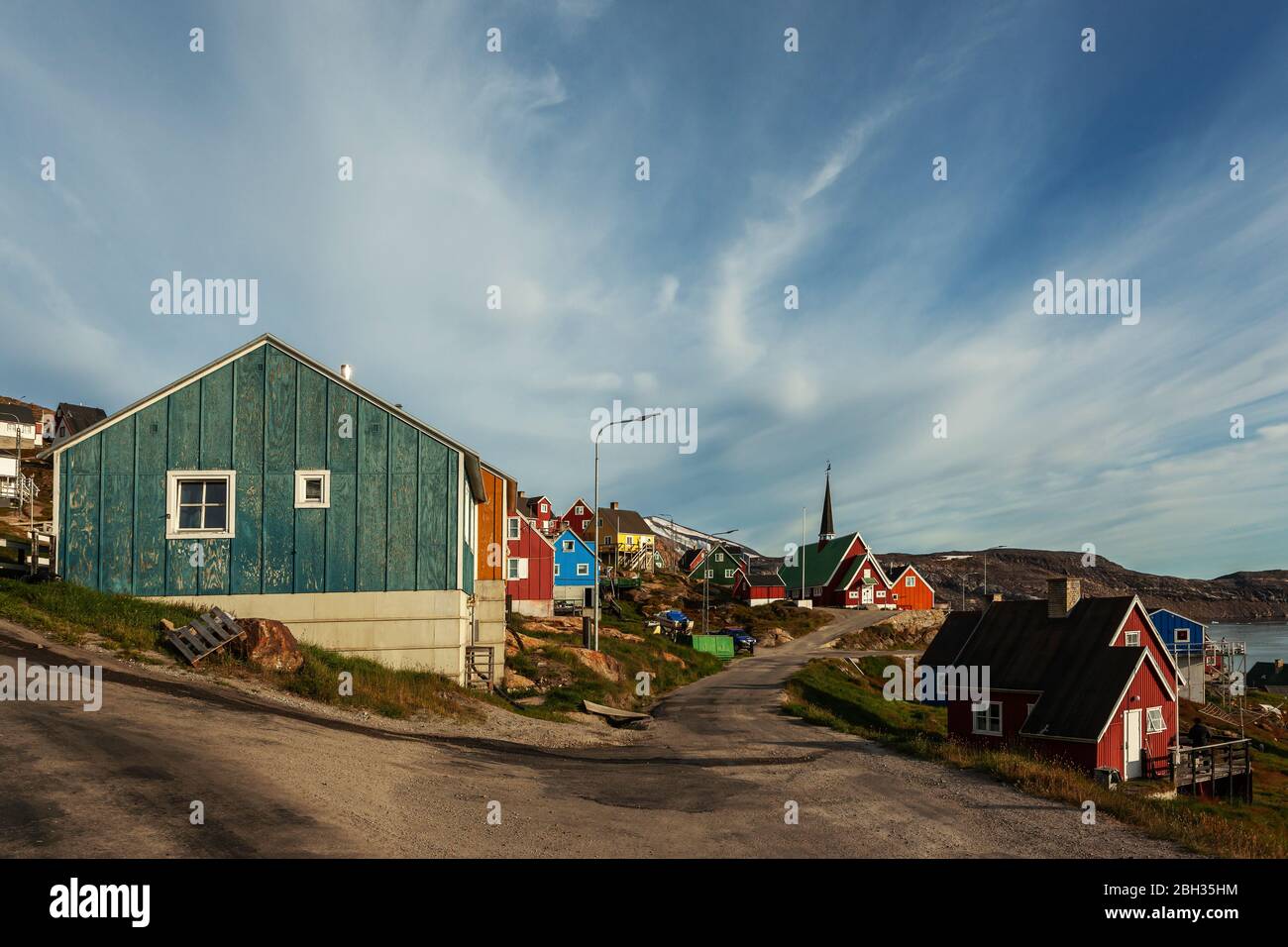 Case tradizionali in legno a Upernavik (Groenlandia) Foto Stock