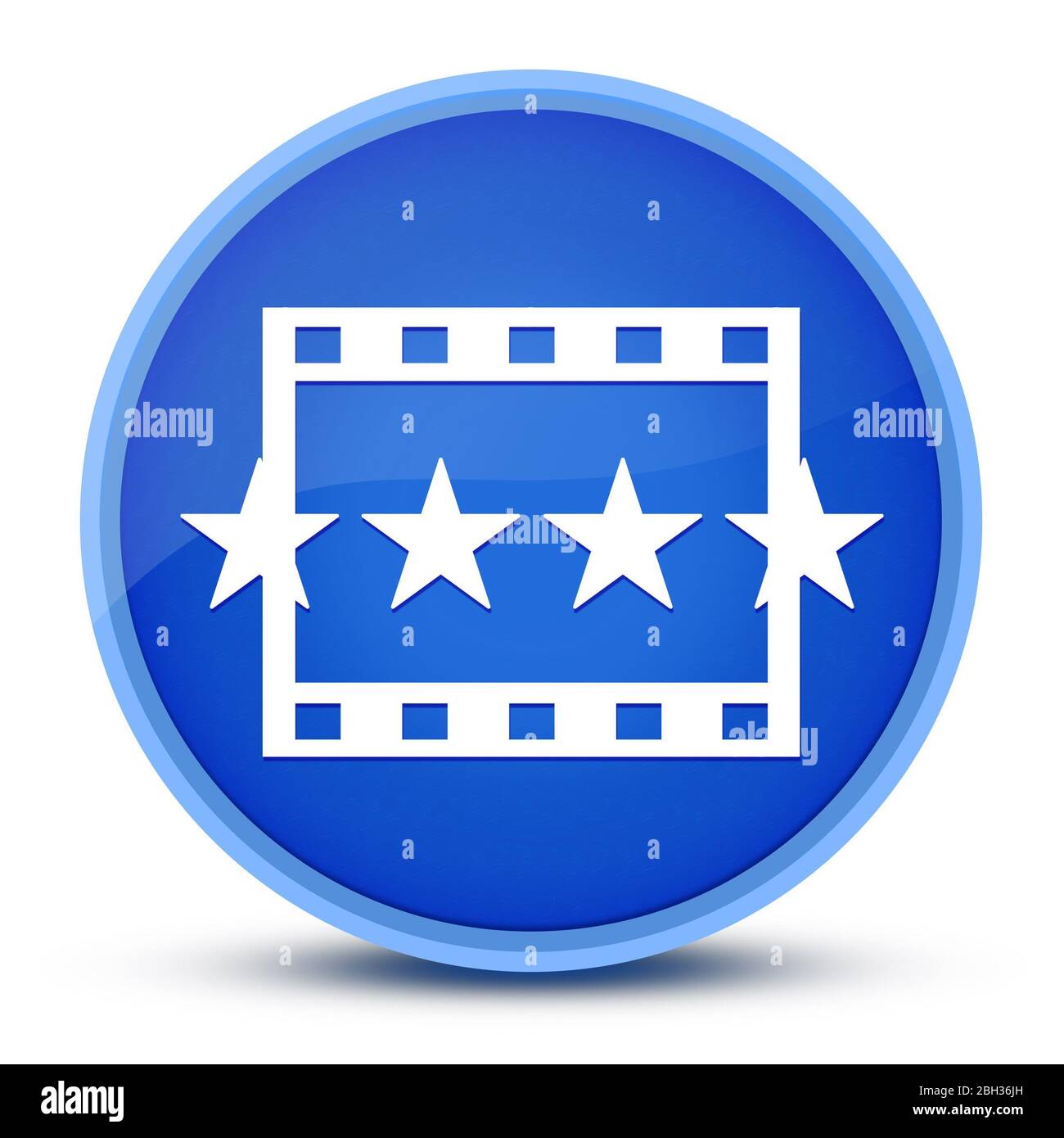 Icona delle recensioni dei film isolata su un'illustrazione astratta con pulsante rotondo blu speciale Foto Stock