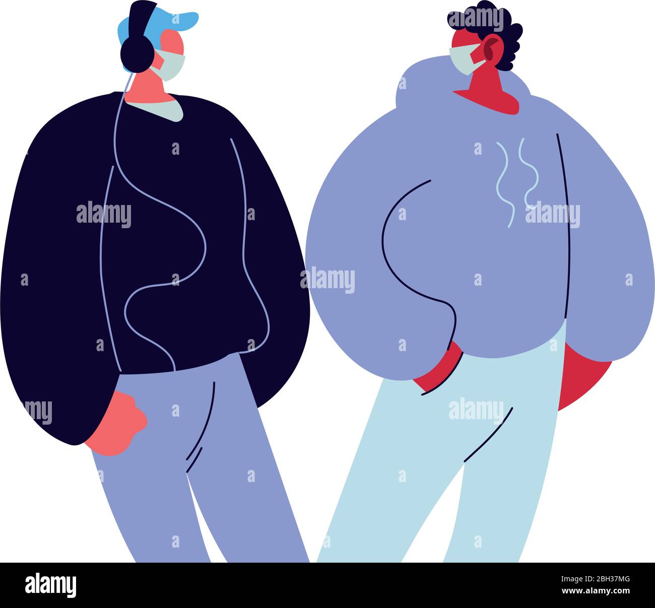 giovani uomini che usano maschere facciali disegno di illustrazione vettoriale Illustrazione Vettoriale