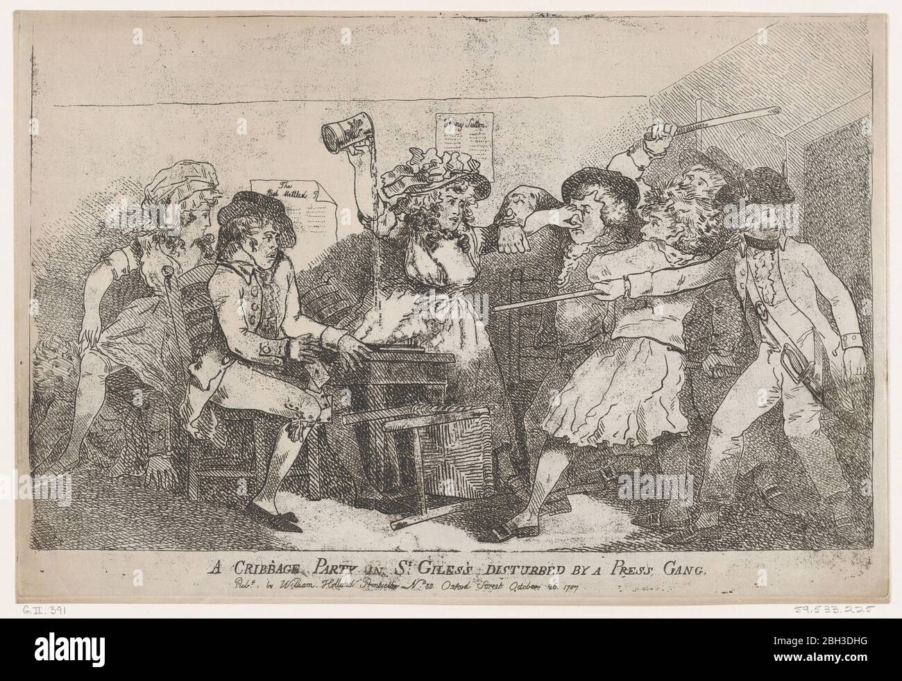 Un Cribbage Party a St. Giles's disturbato da UN Press Gang, 26 ottobre 1787. Foto Stock